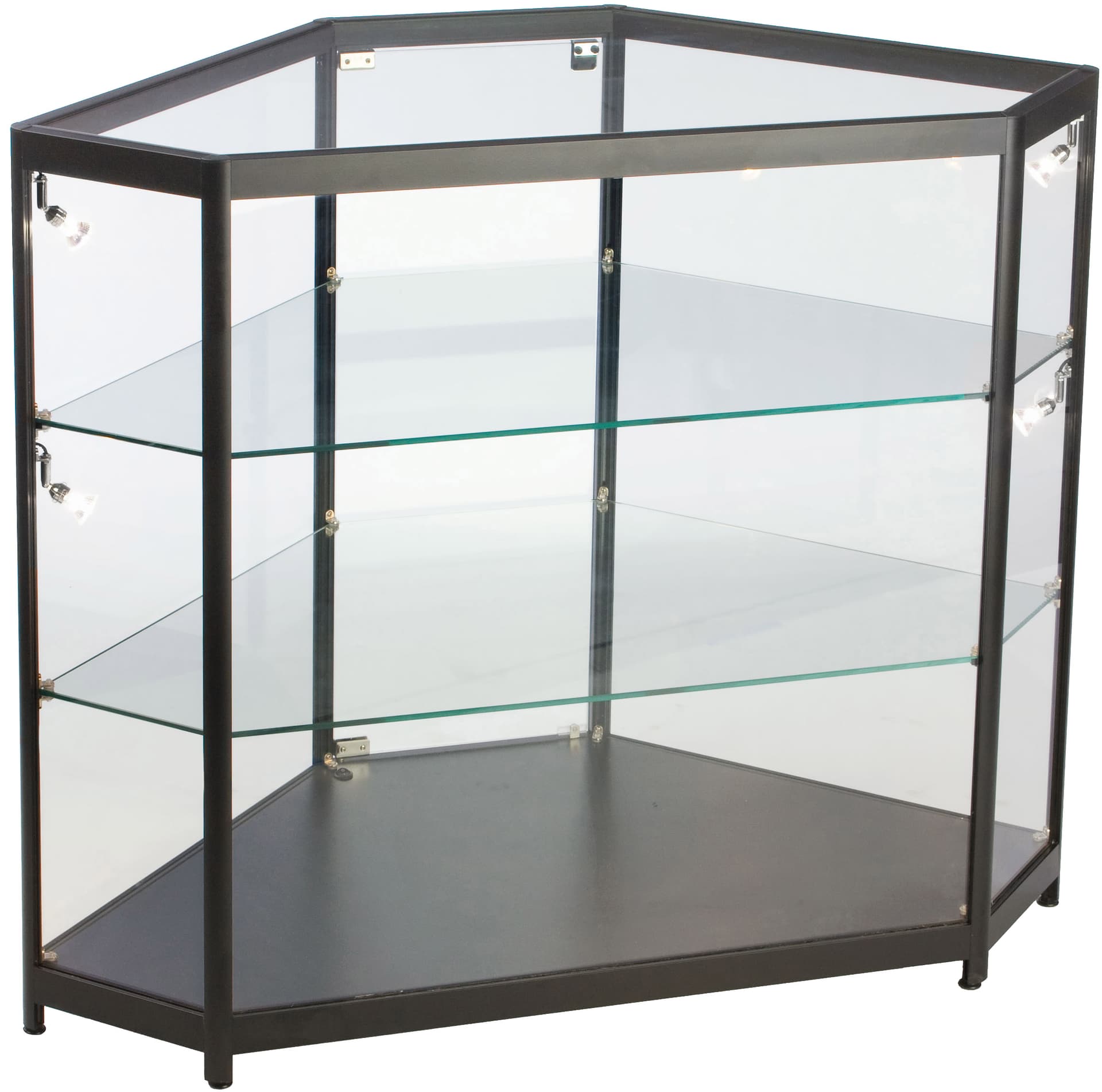 LED Glass Counter Corner with 2 Adjustable Shelves
