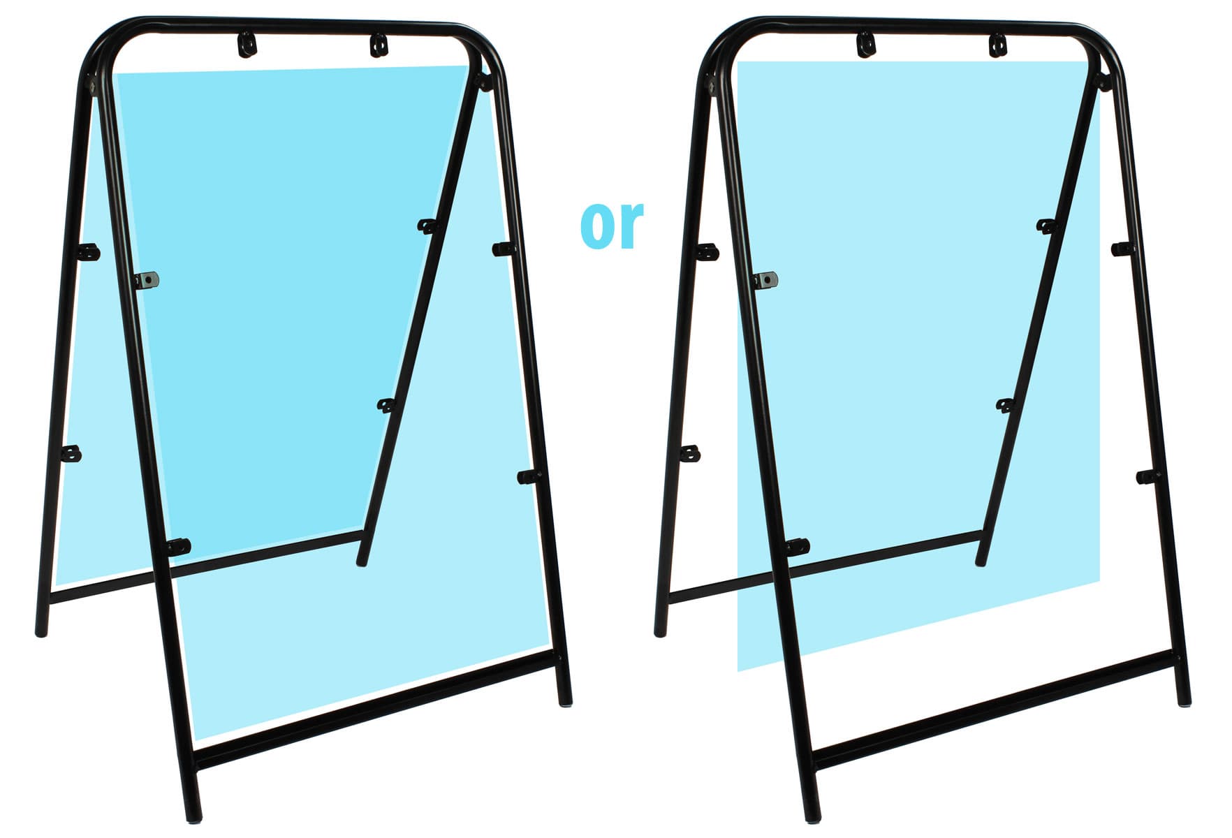 Metal A-frame for signs with sign two hanging options