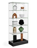 15" or 31" Glass Display Case w/Hinged Door, 4 Fixed-Height Shelves, Frameless Tower display with fixed shelves