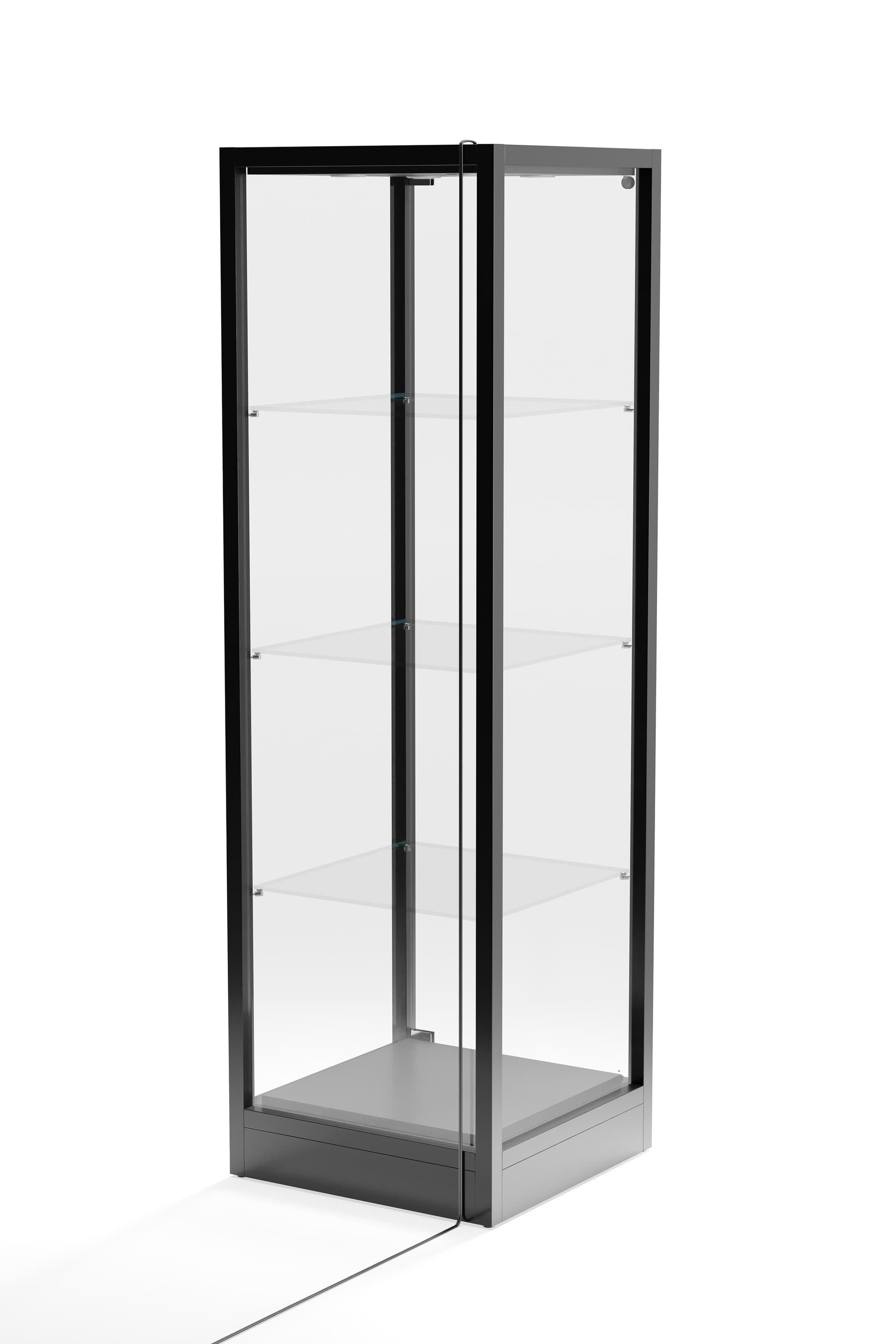 Glass tower display case with 157" power cord