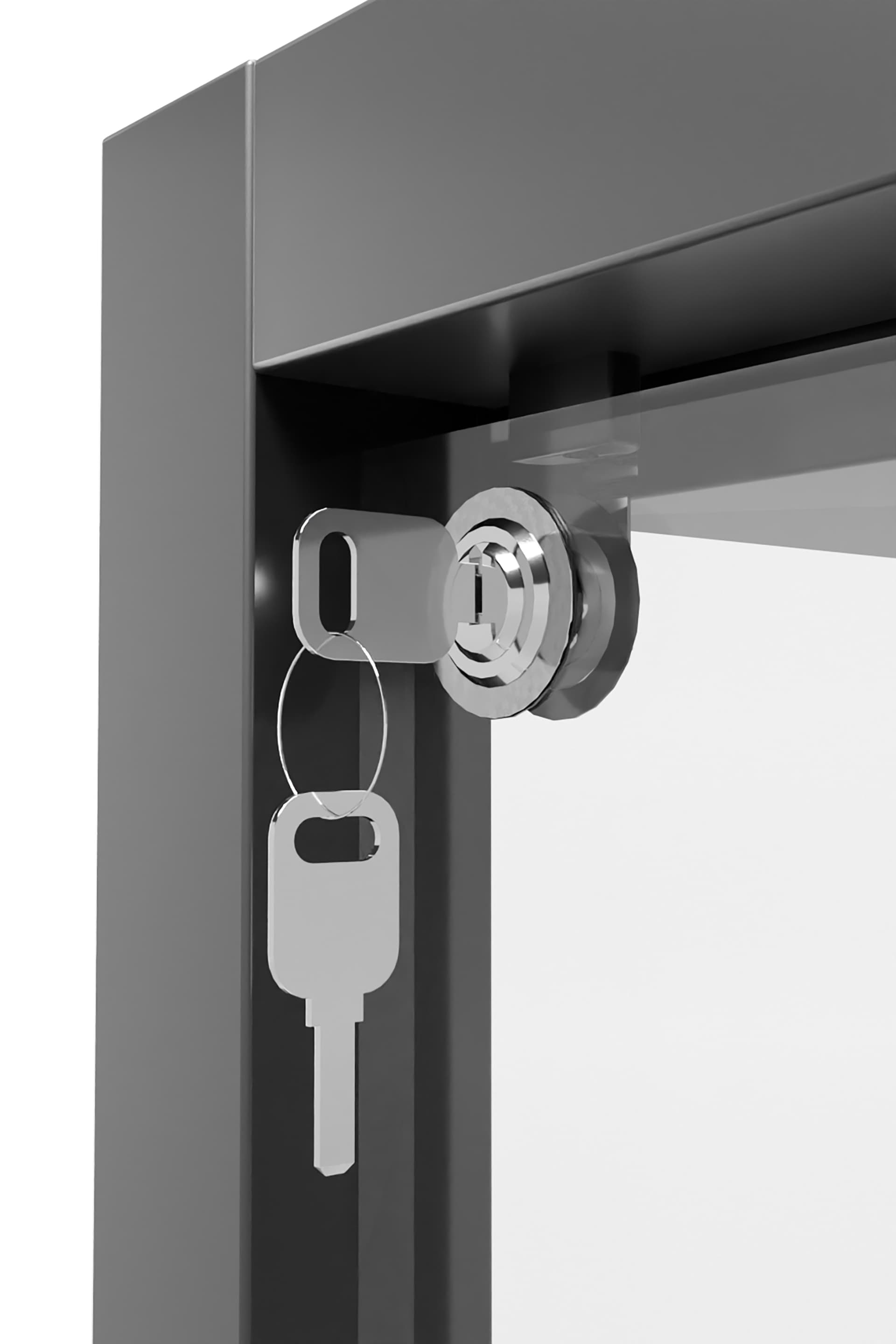 Glass tower display case with cam lock and two keys