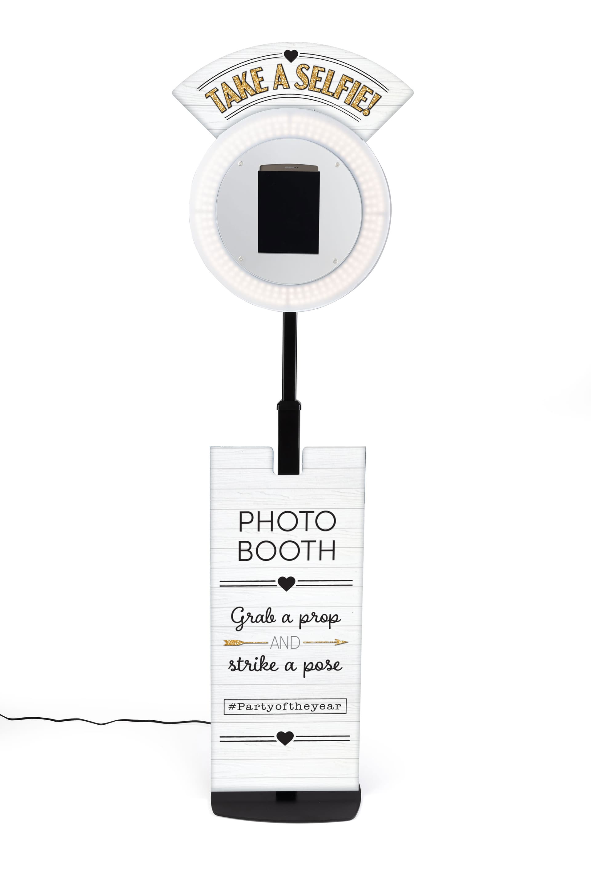 Promotional tablet selfie booth with height adjustability knob