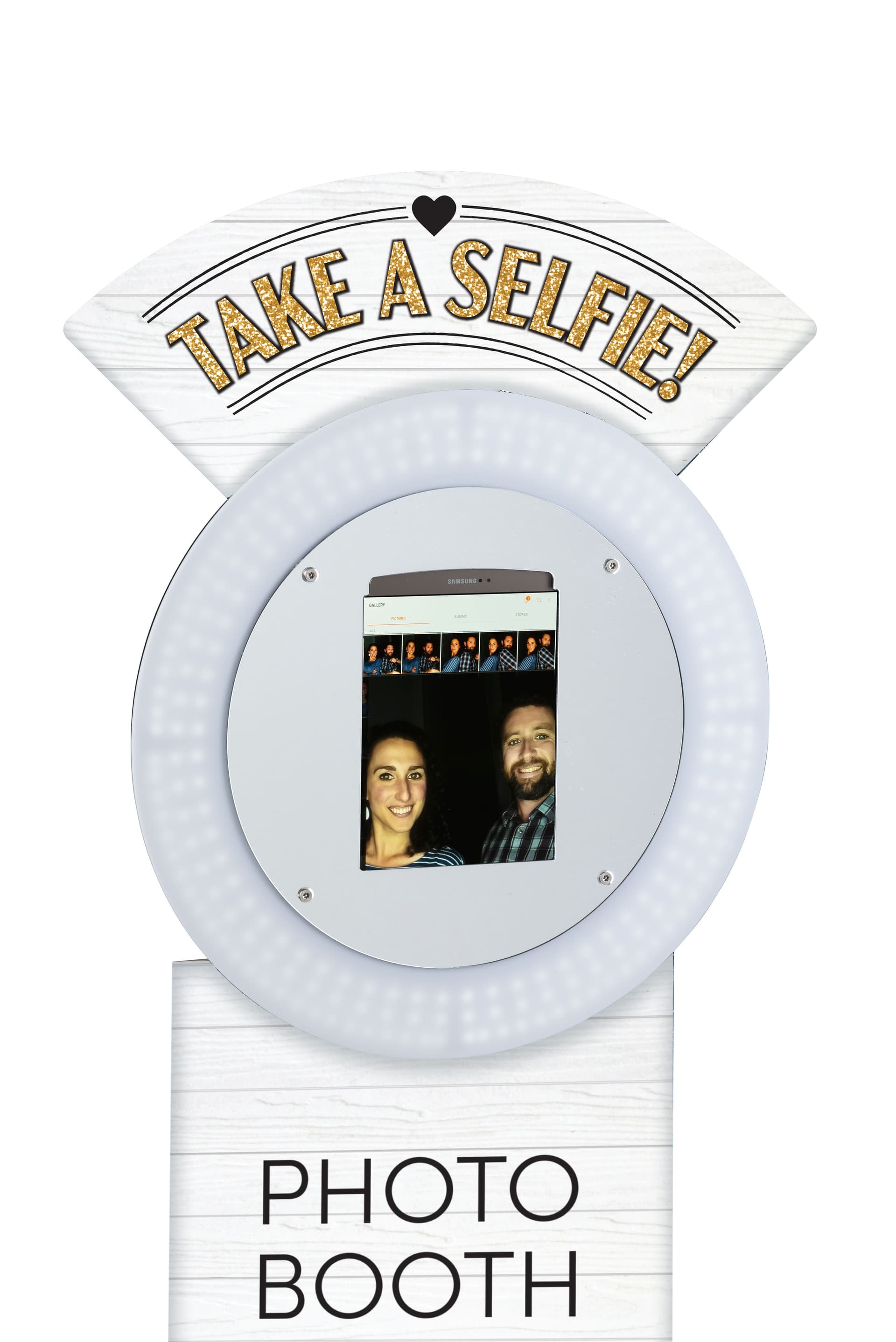 Dimmable promotional tablet selfie booth with tilting anti-theft enclosure