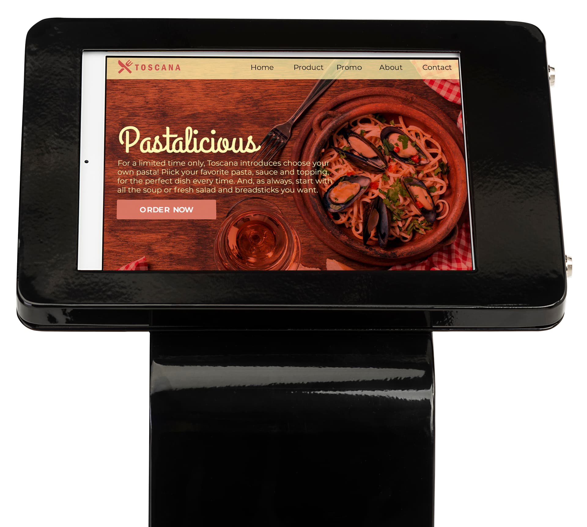 Locking floor stand iPad kiosk with rounded corner enclosure 