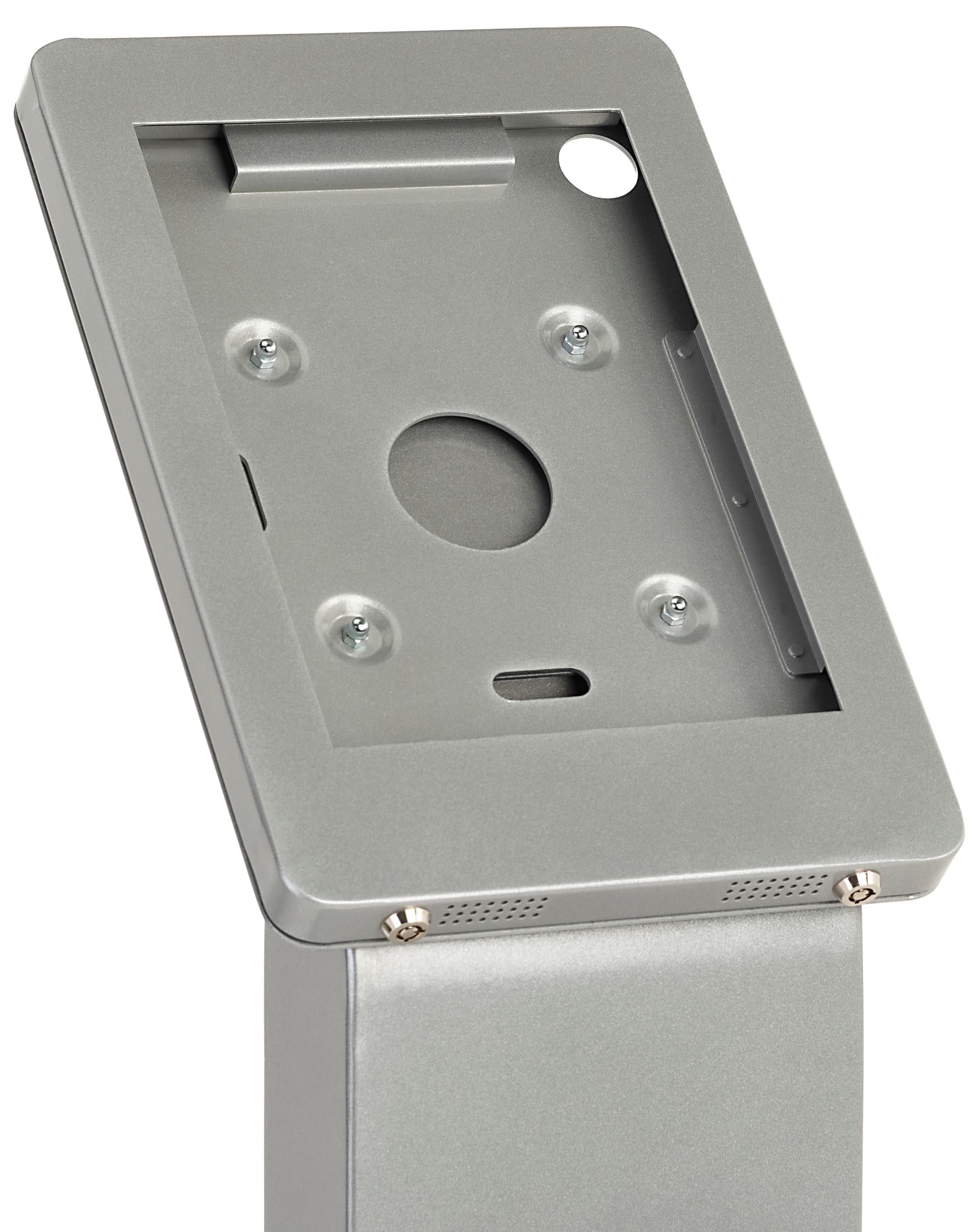 iPad enclosure floor stand with dual locking anti theft enclosure 