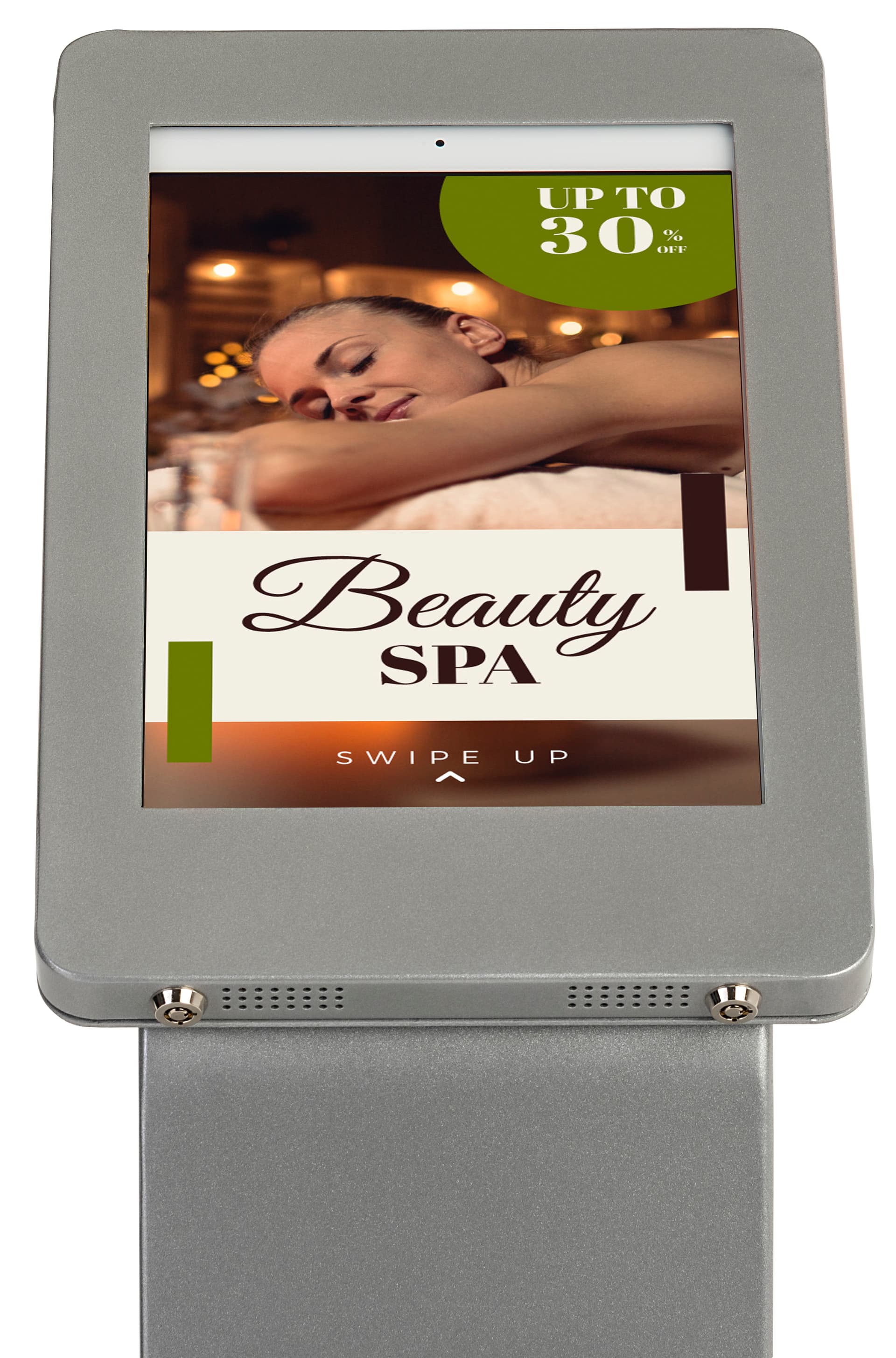 iPad enclosure floor stand features dual locking loss prevention enclosure 