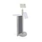iPad Floor Stand w/ Locking Enclosure & Acrylic Tabletop, Magazine Pocket - Silver