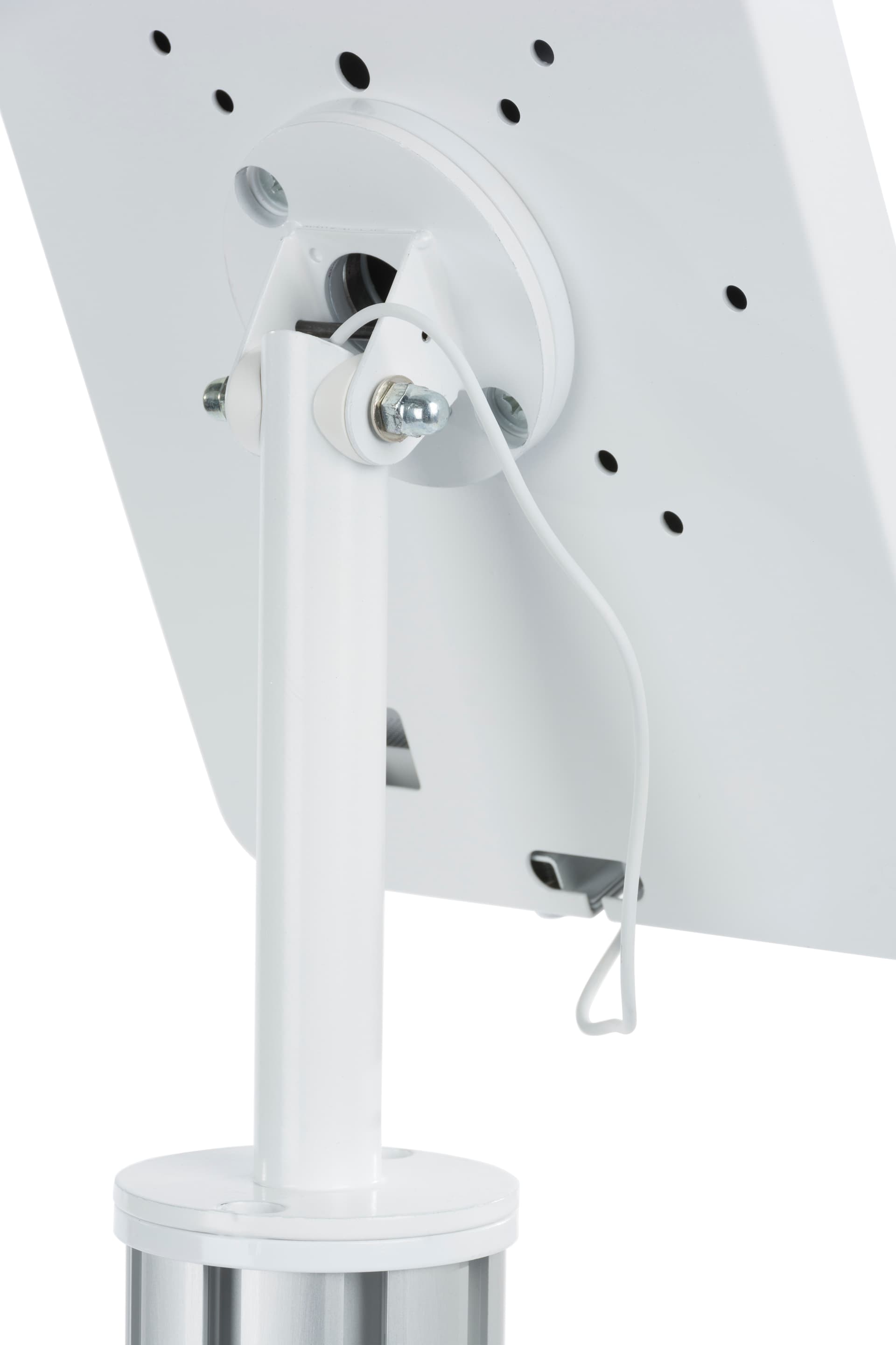 Floor standing iPad display table with custom graphics and cable management