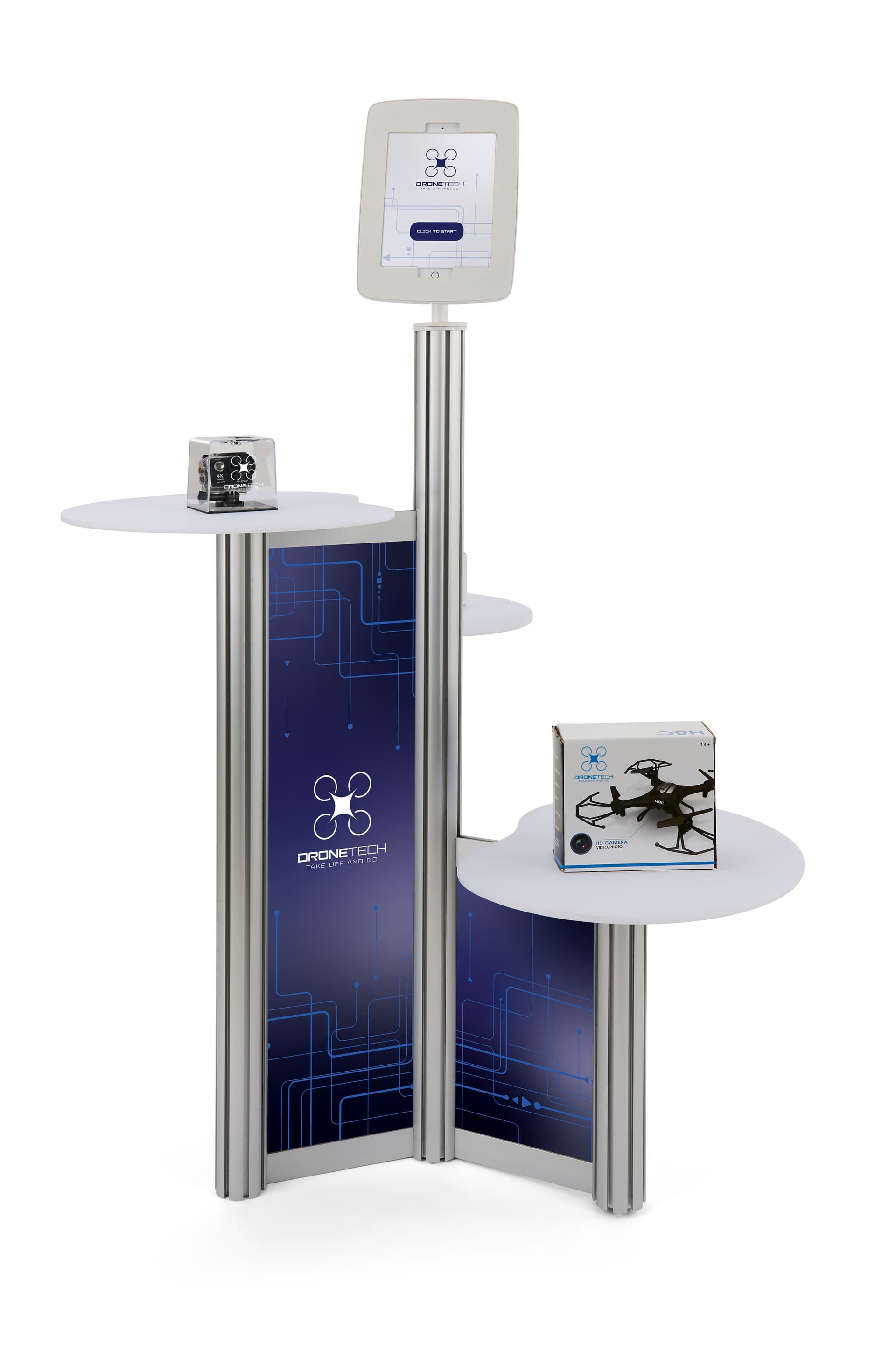Customized iPad retail display with double-sided graphic panels