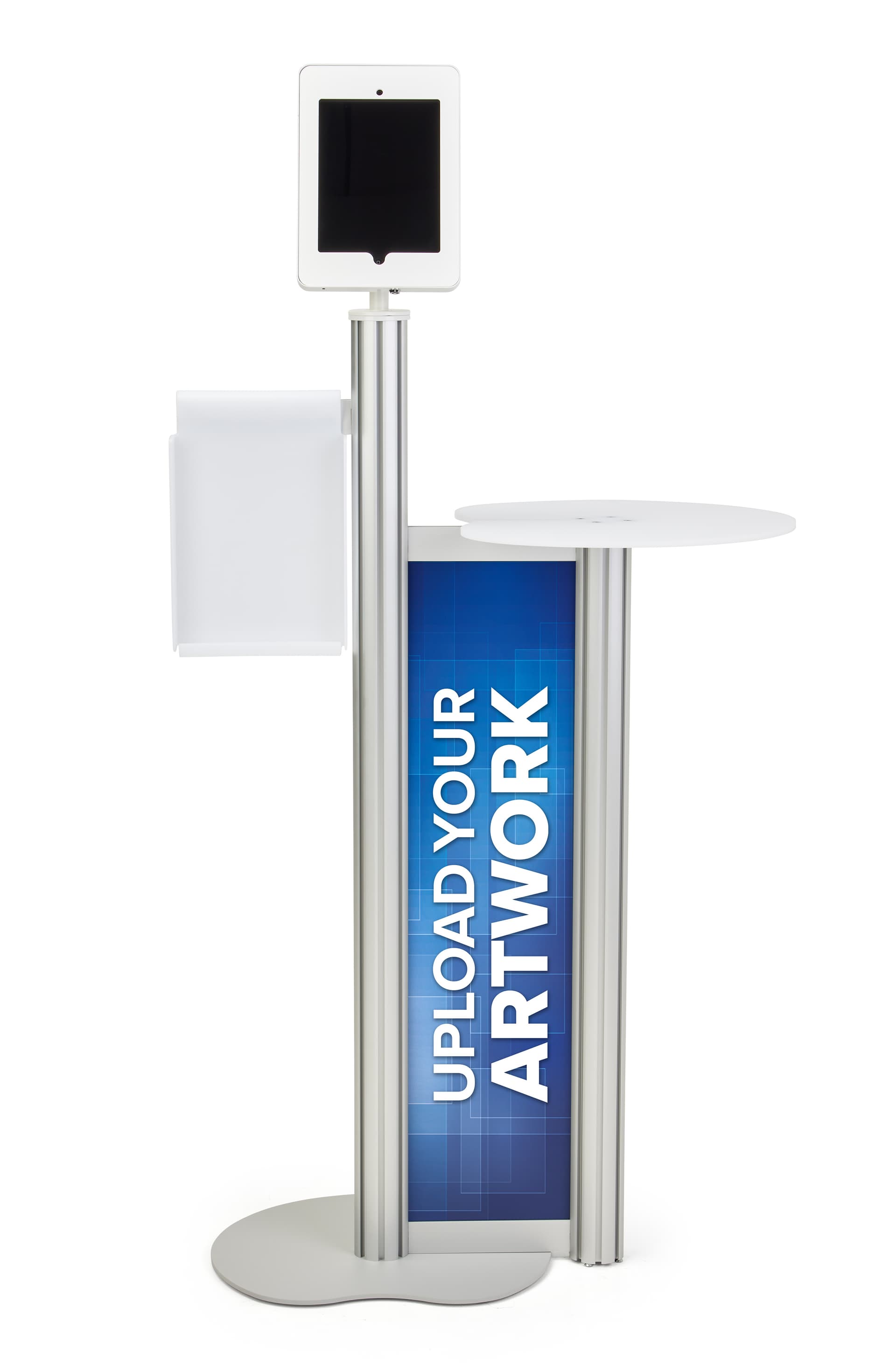 Floor standing iPad display table with custom graphics and personalization