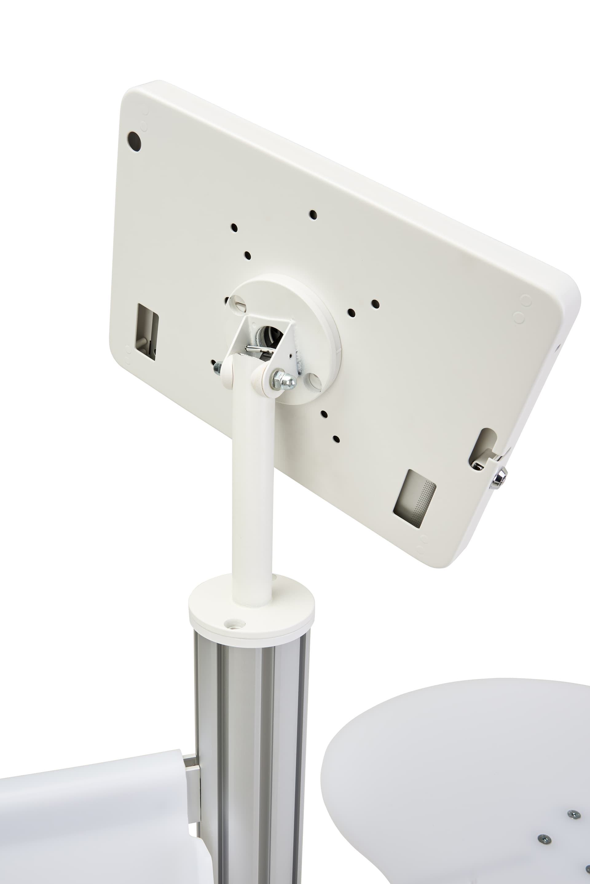 Floor standing iPad display table with custom graphics and tilting enclosure