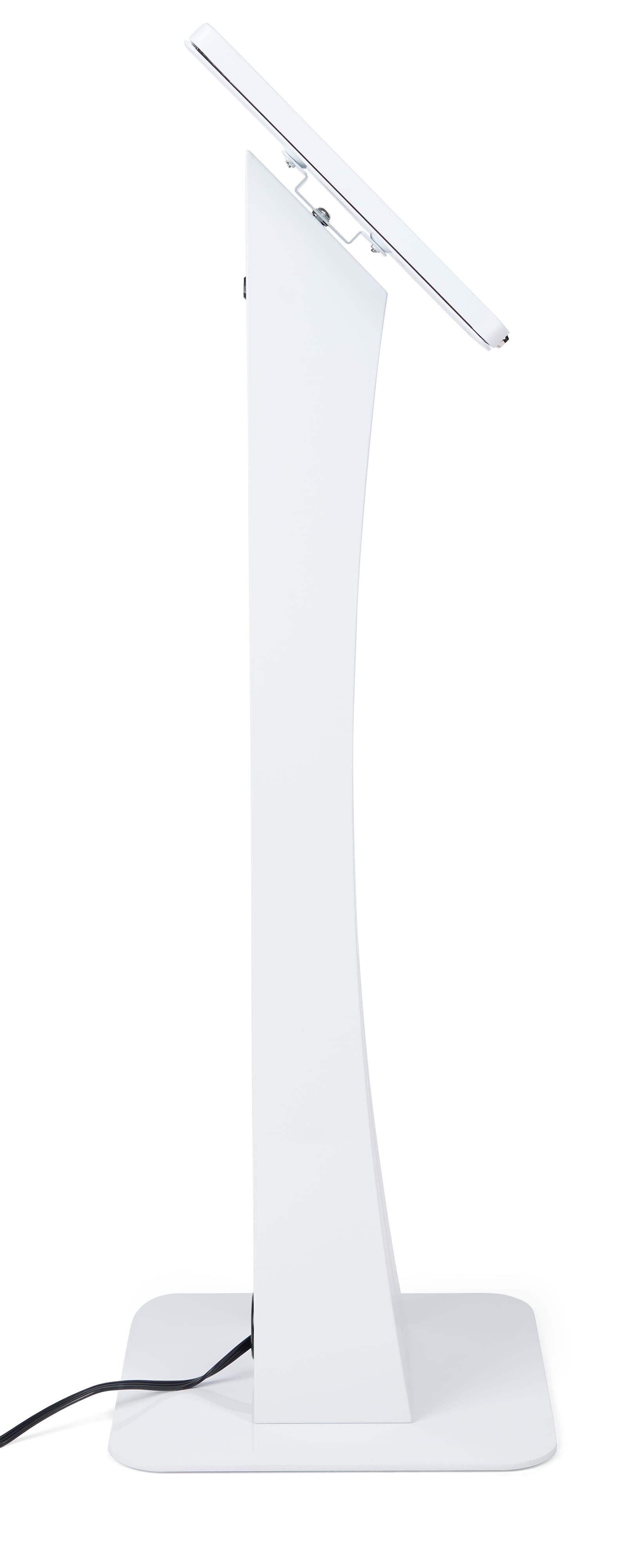 Edge-lit iPad kiosk with white powder-coated finish 