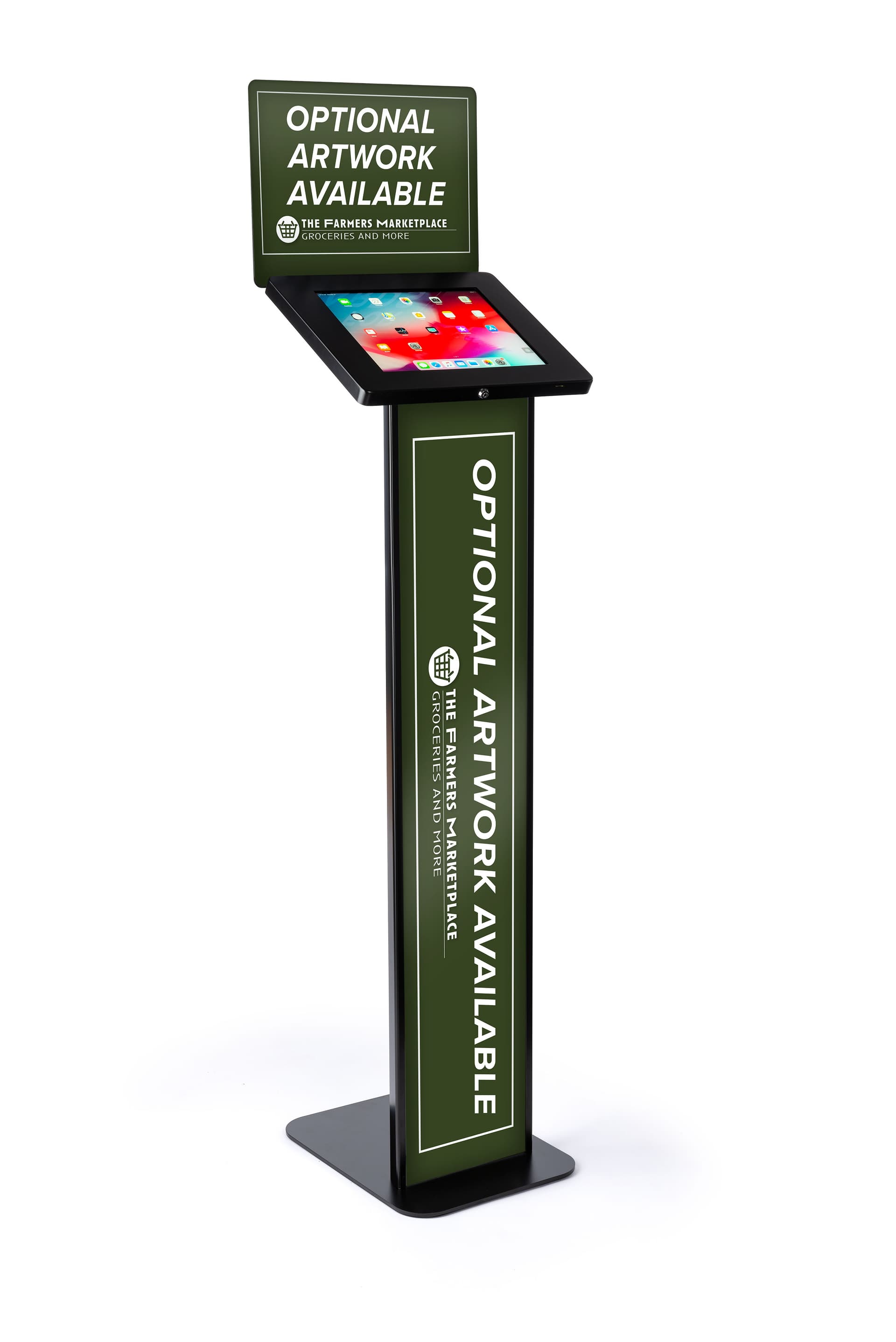 Black and silver customizable tablet info kiosk