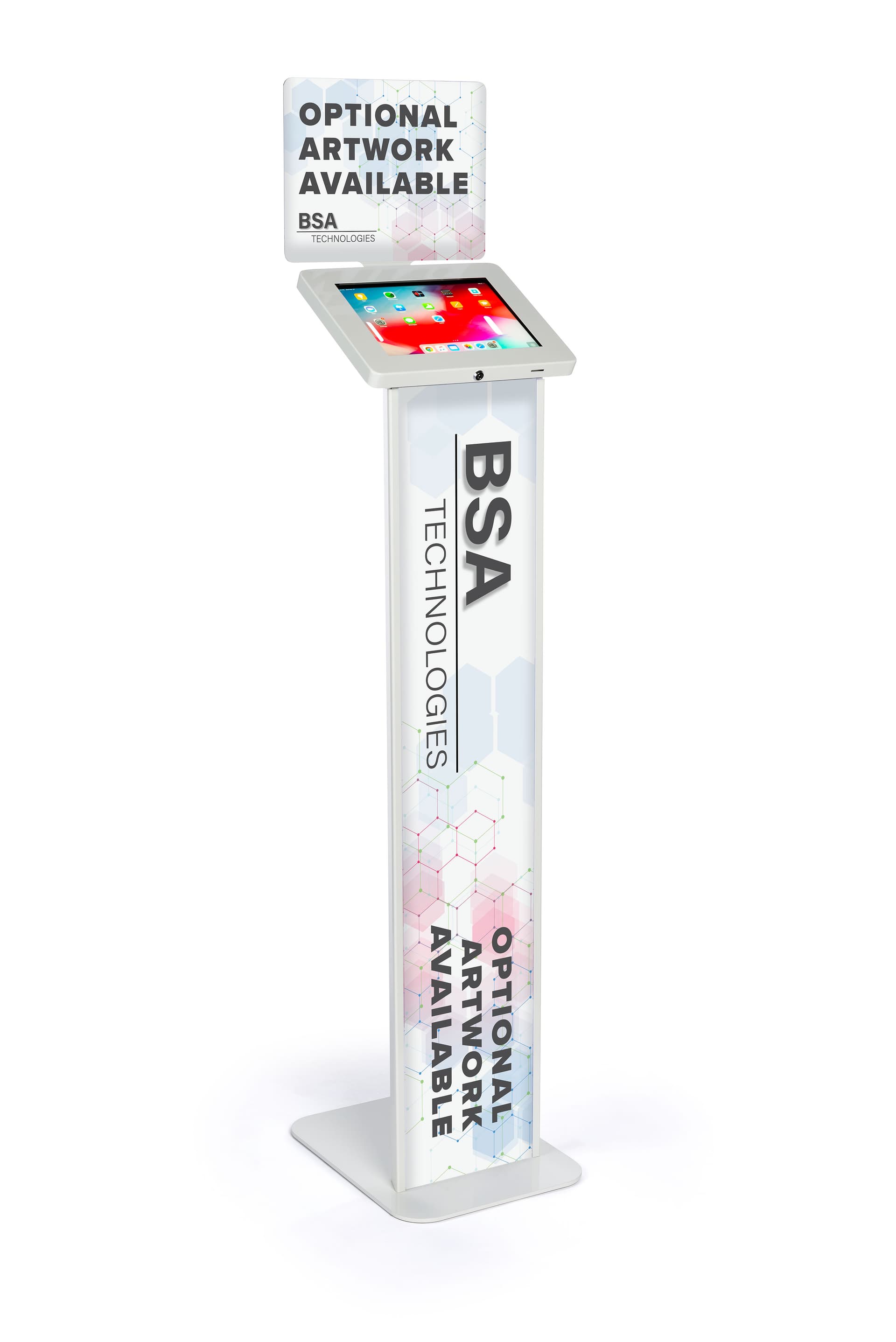 White  iPad kiosk with panel