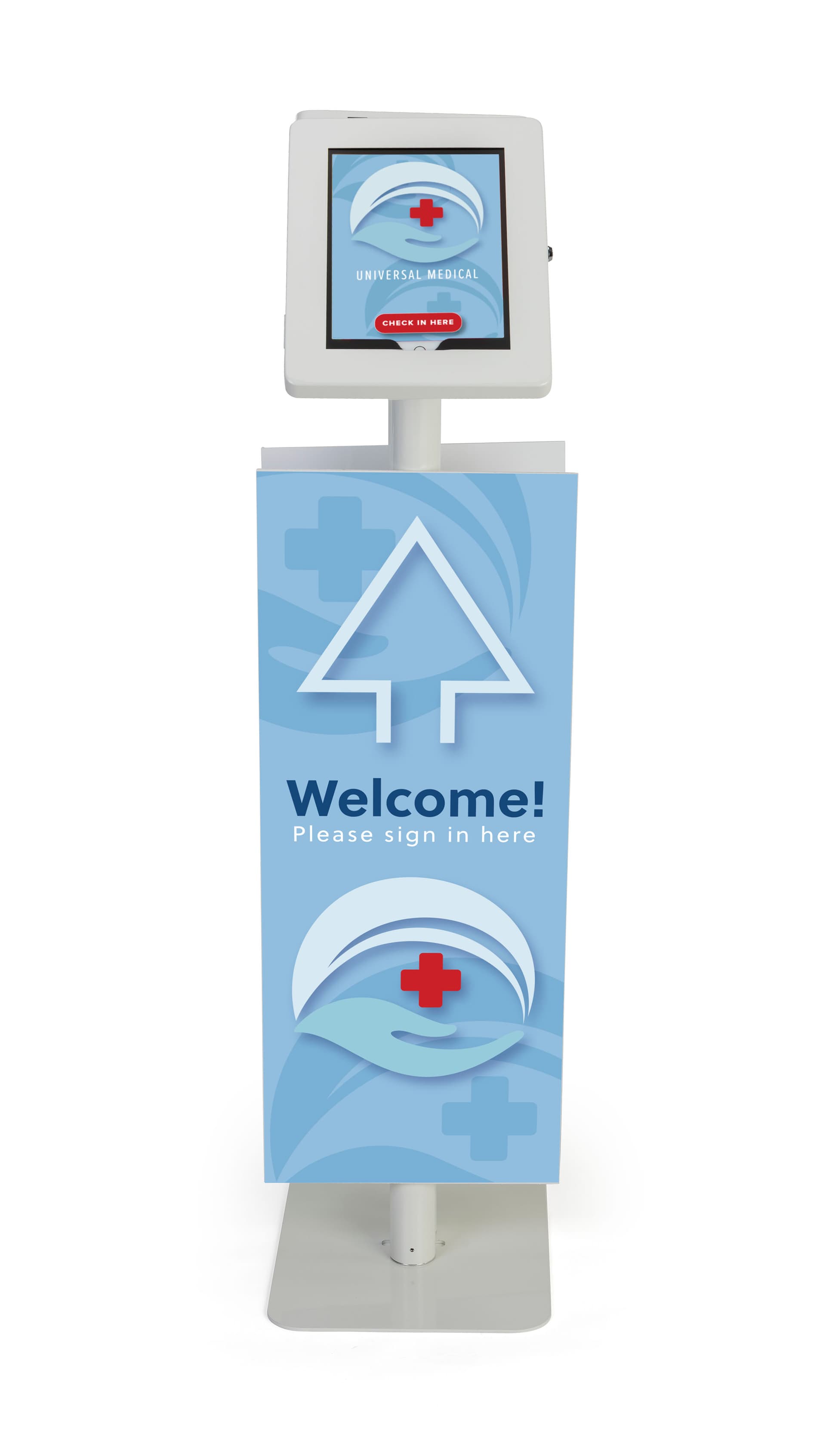 Adjustable branded dual tablet floor stand with full color UV digital printing