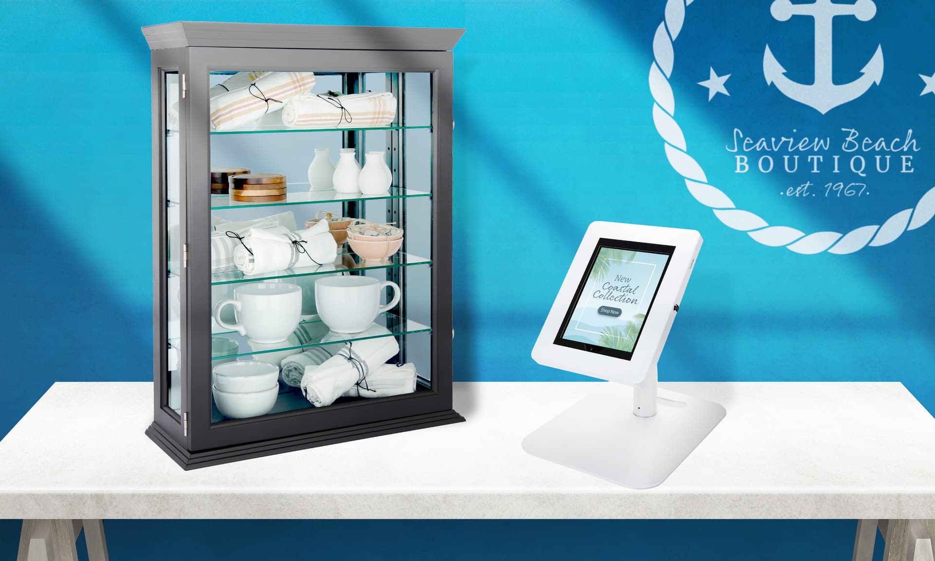 Floor to Counter Tamper-Proof Tablet Holder for iPads