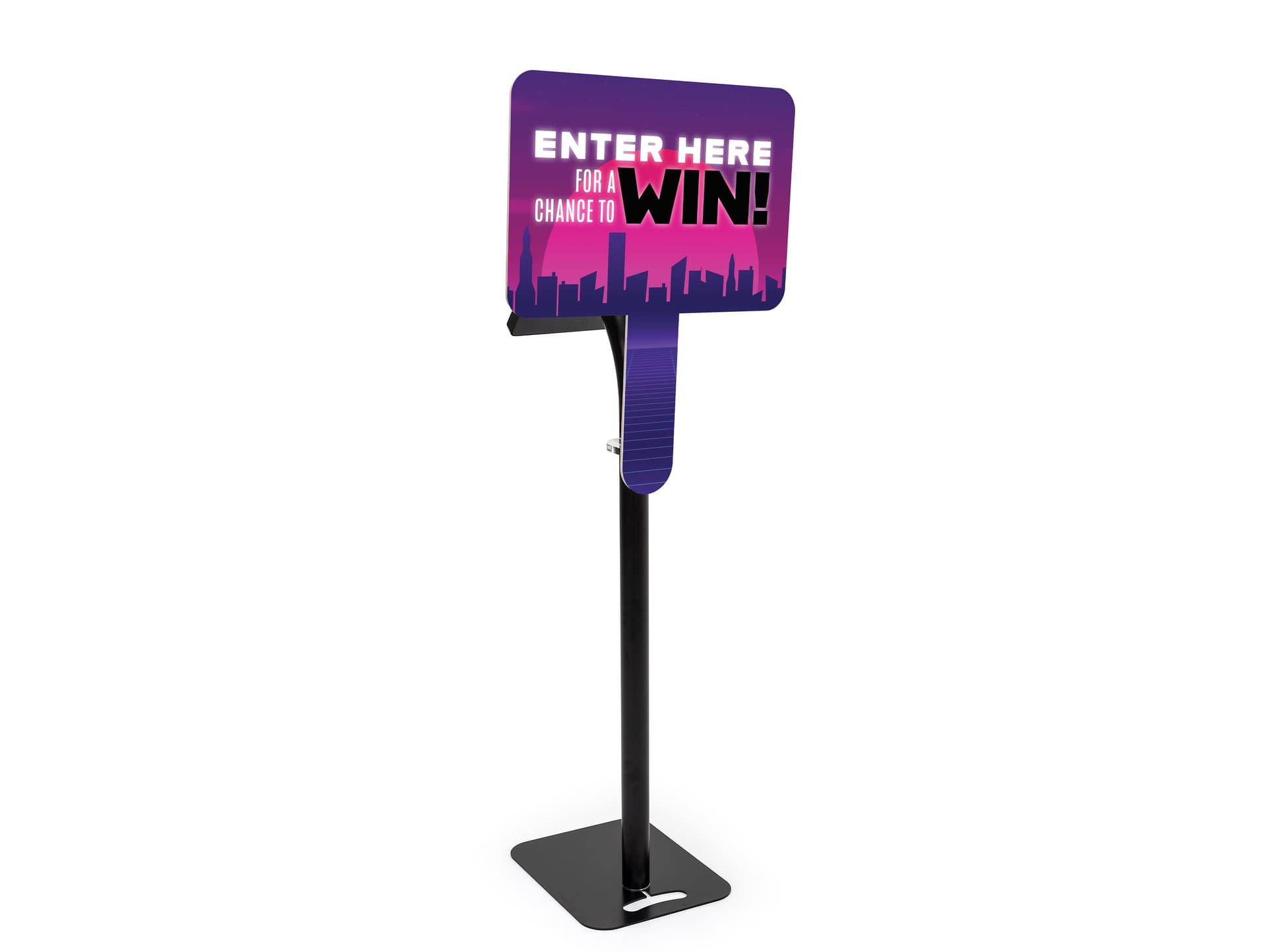 Height adjustable iPad display with graphics and built-in cable management 