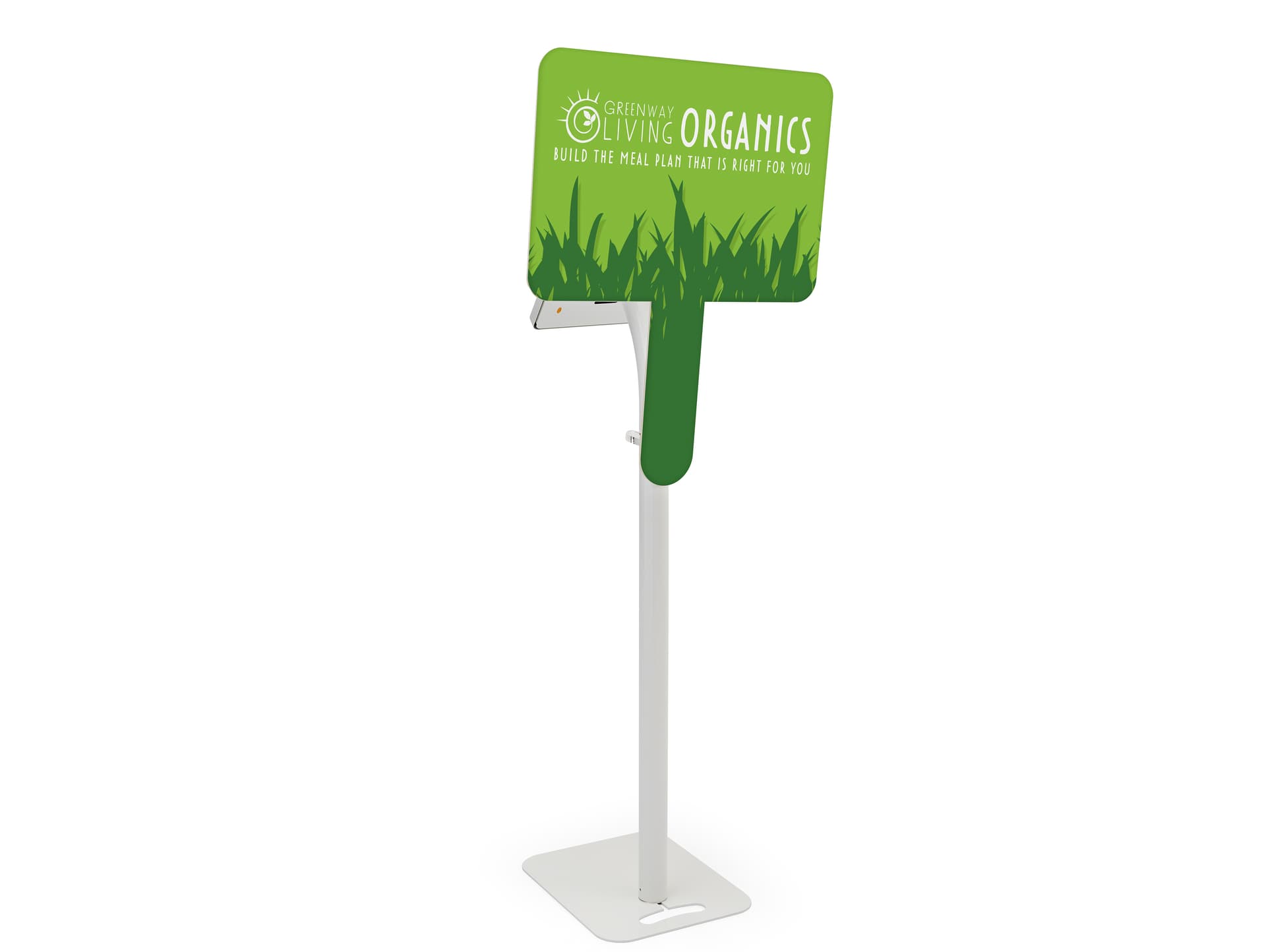 Interactive iPad station with custom graphics has a sturdy aluminum base