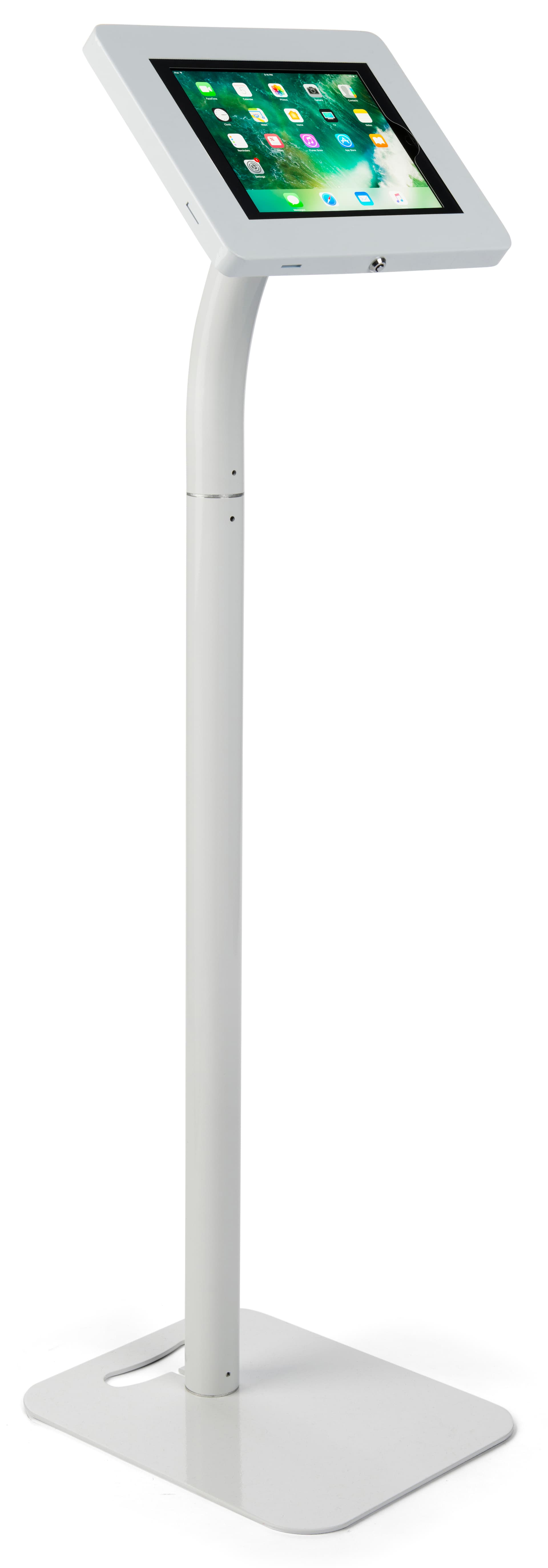 Interactive iPad station with custom graphics has cable management inside its pole