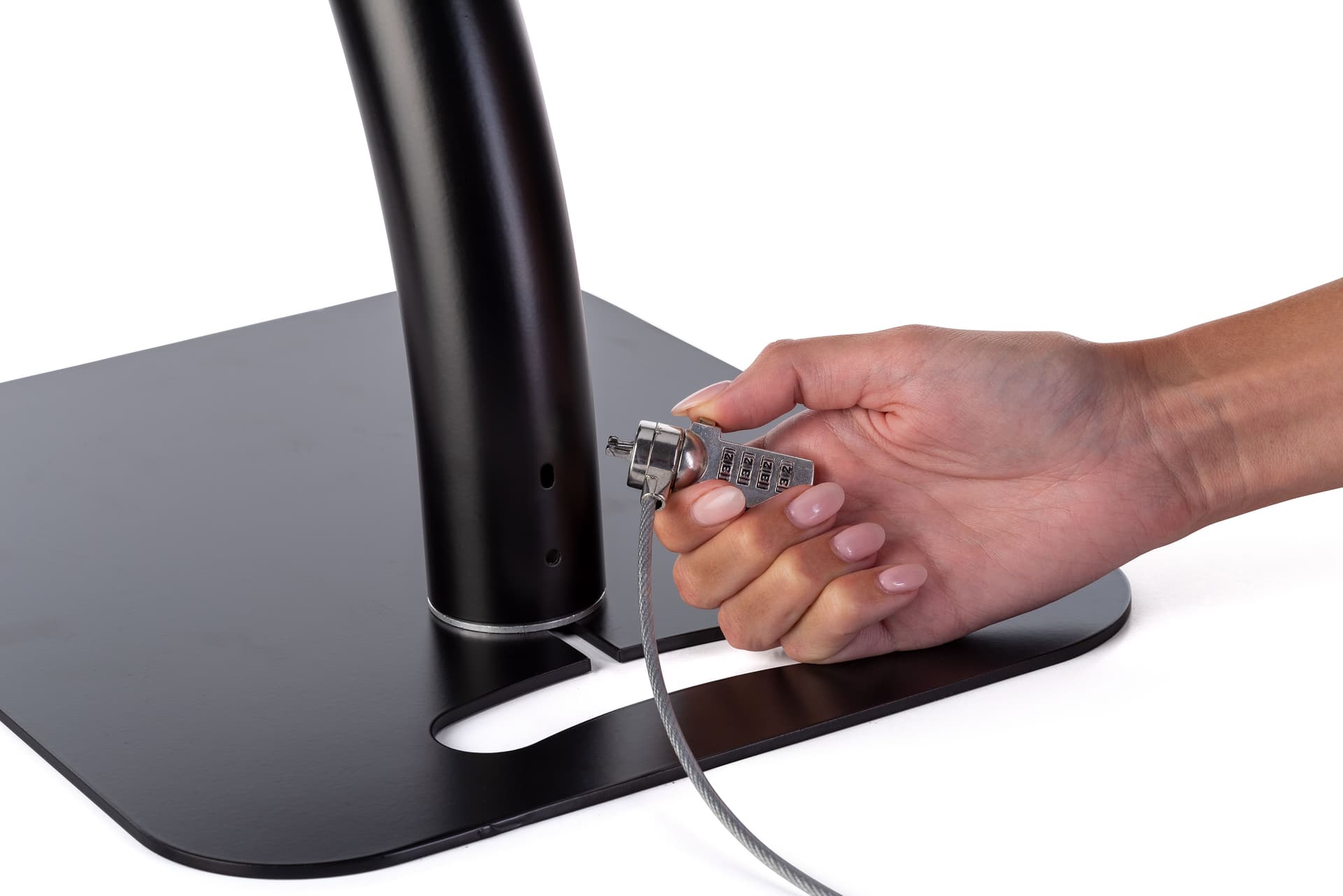 iPad pro floor stand holder with Kensington-style lock slot 
