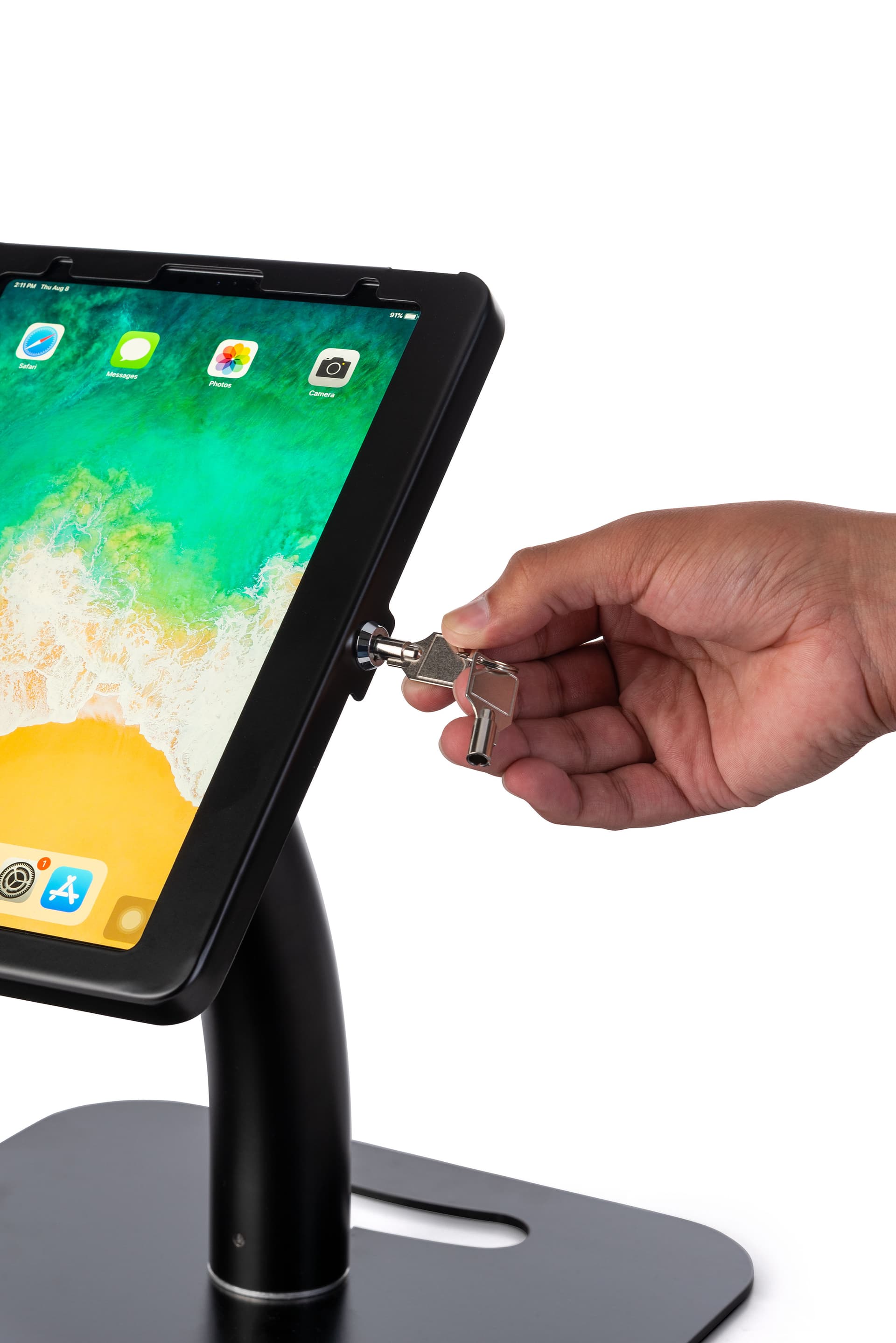 iPad pro floor stand holder with set of locking keys 
