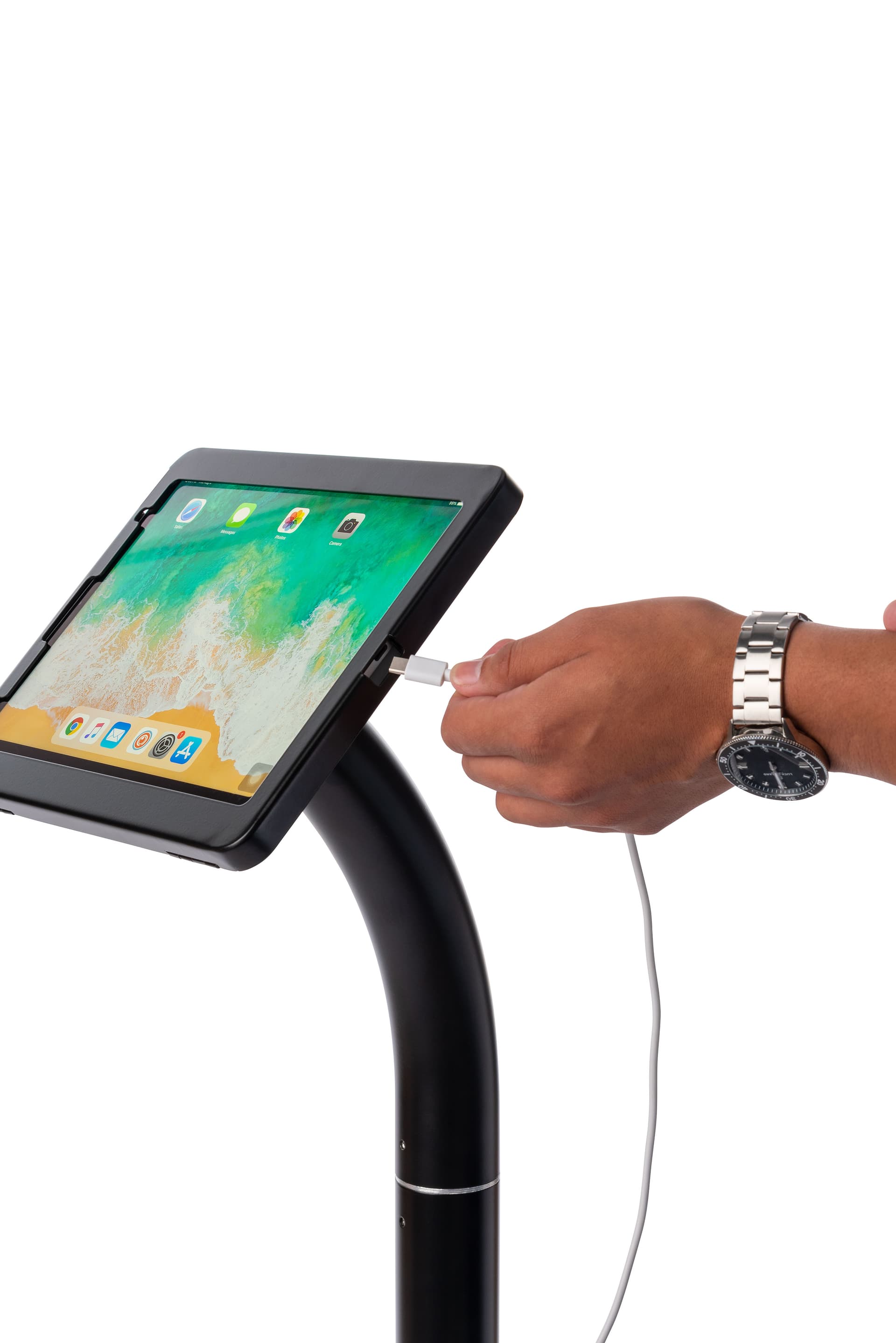 iPad pro floor stand holder with charging port accessibility 
