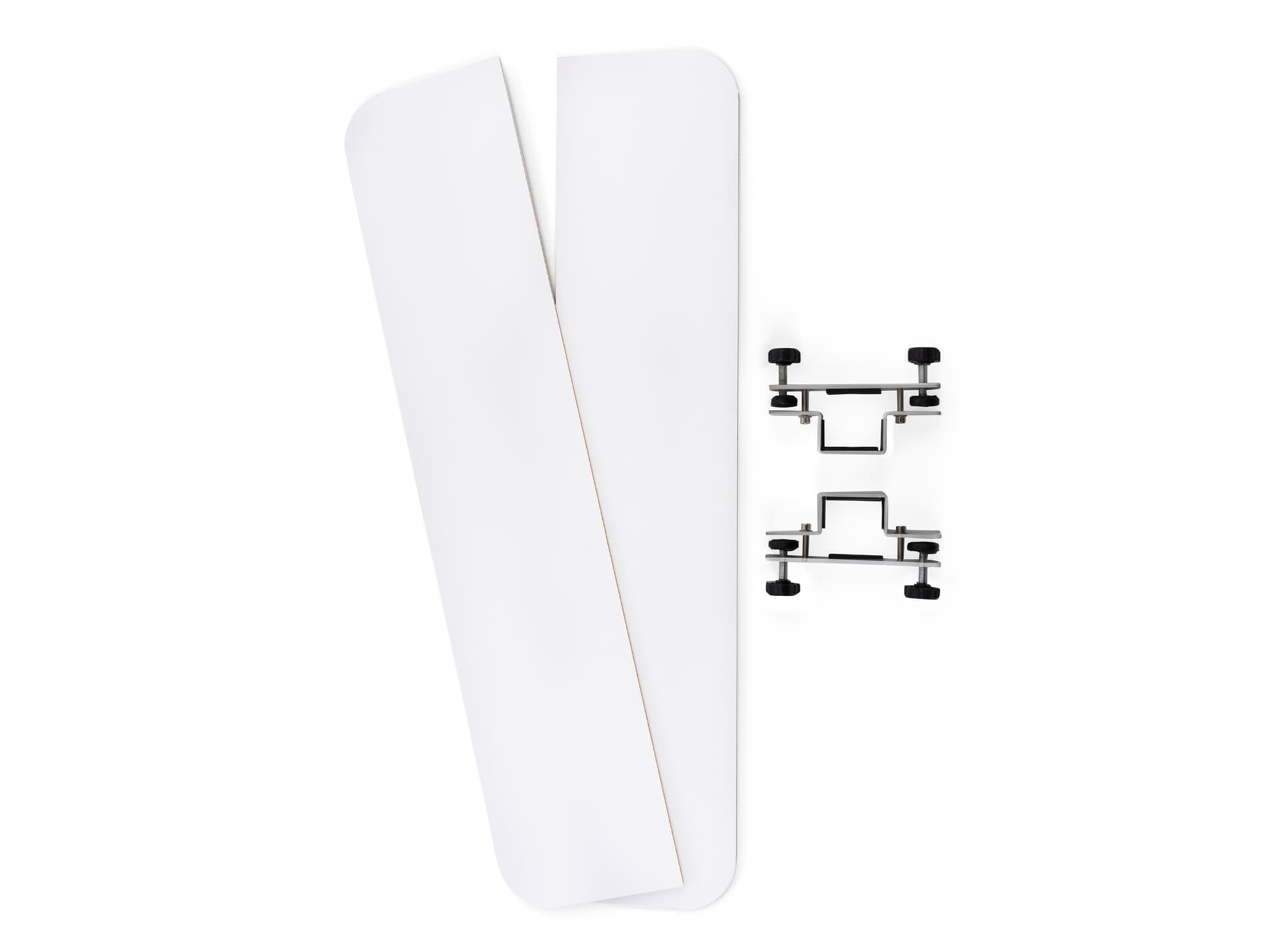 iPad display stand with foam board graphics with included clamps