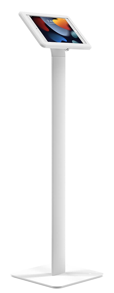 iPad kiosk stand with white colorway