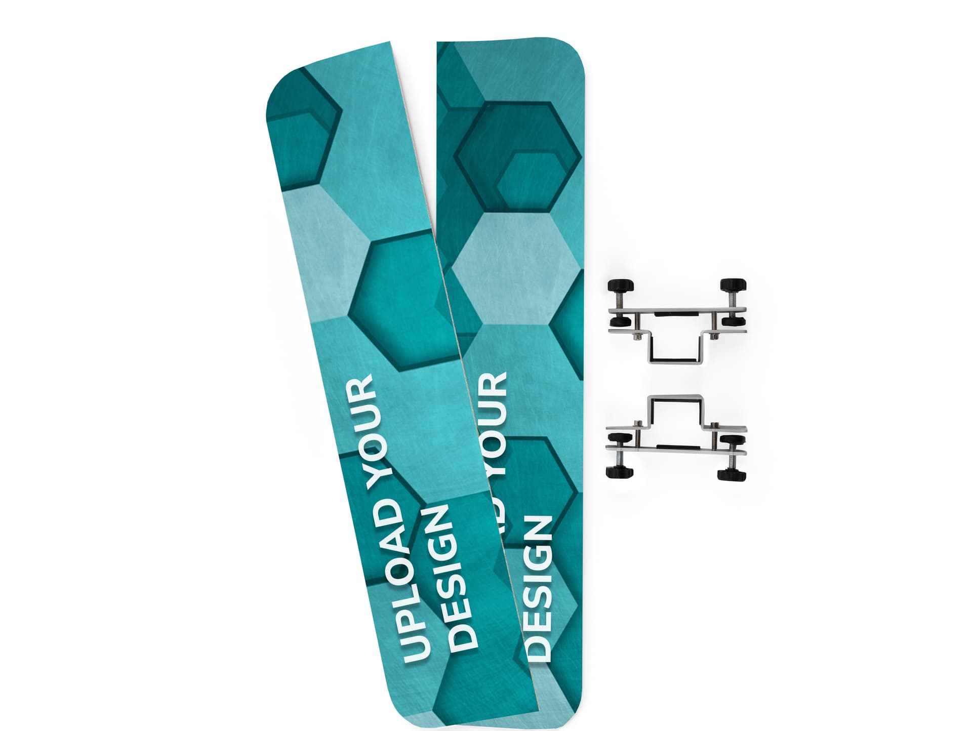 iPad display stand with foam board graphics and adjustable clamps