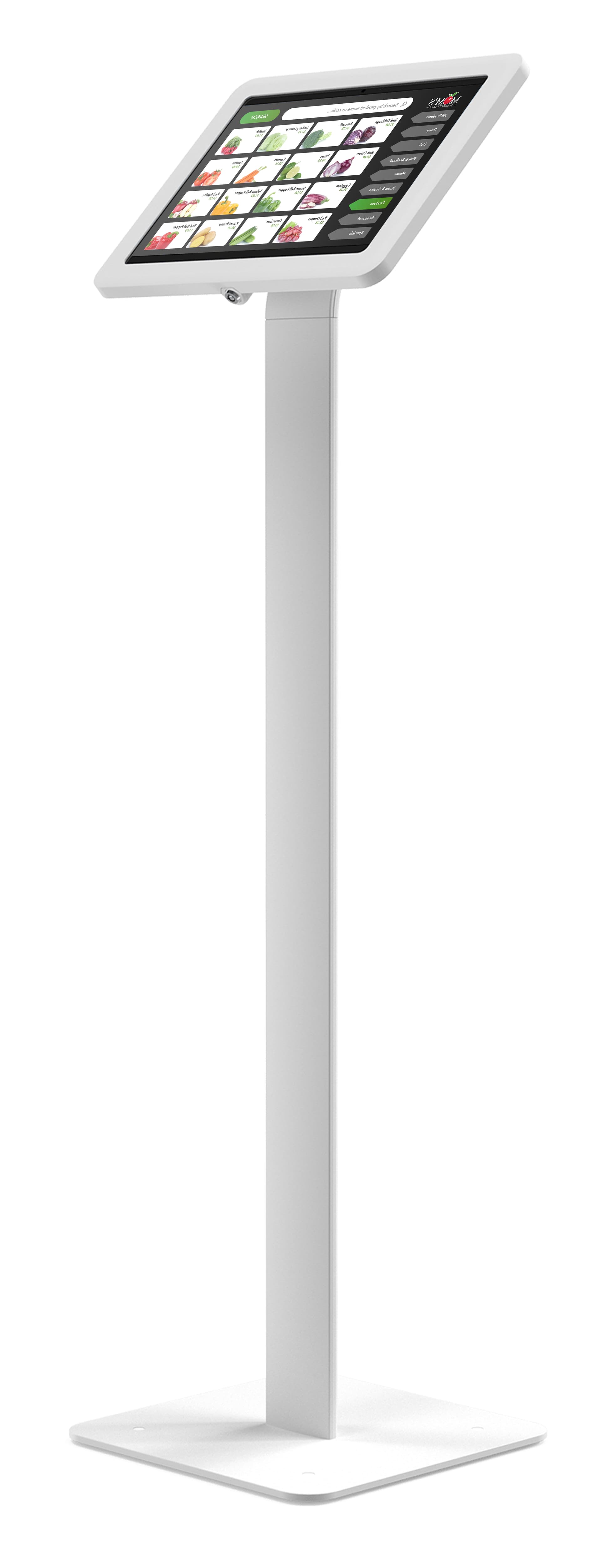 Floor standing Microsoft Surface tablet holder showcasing a grocery store POS graphic