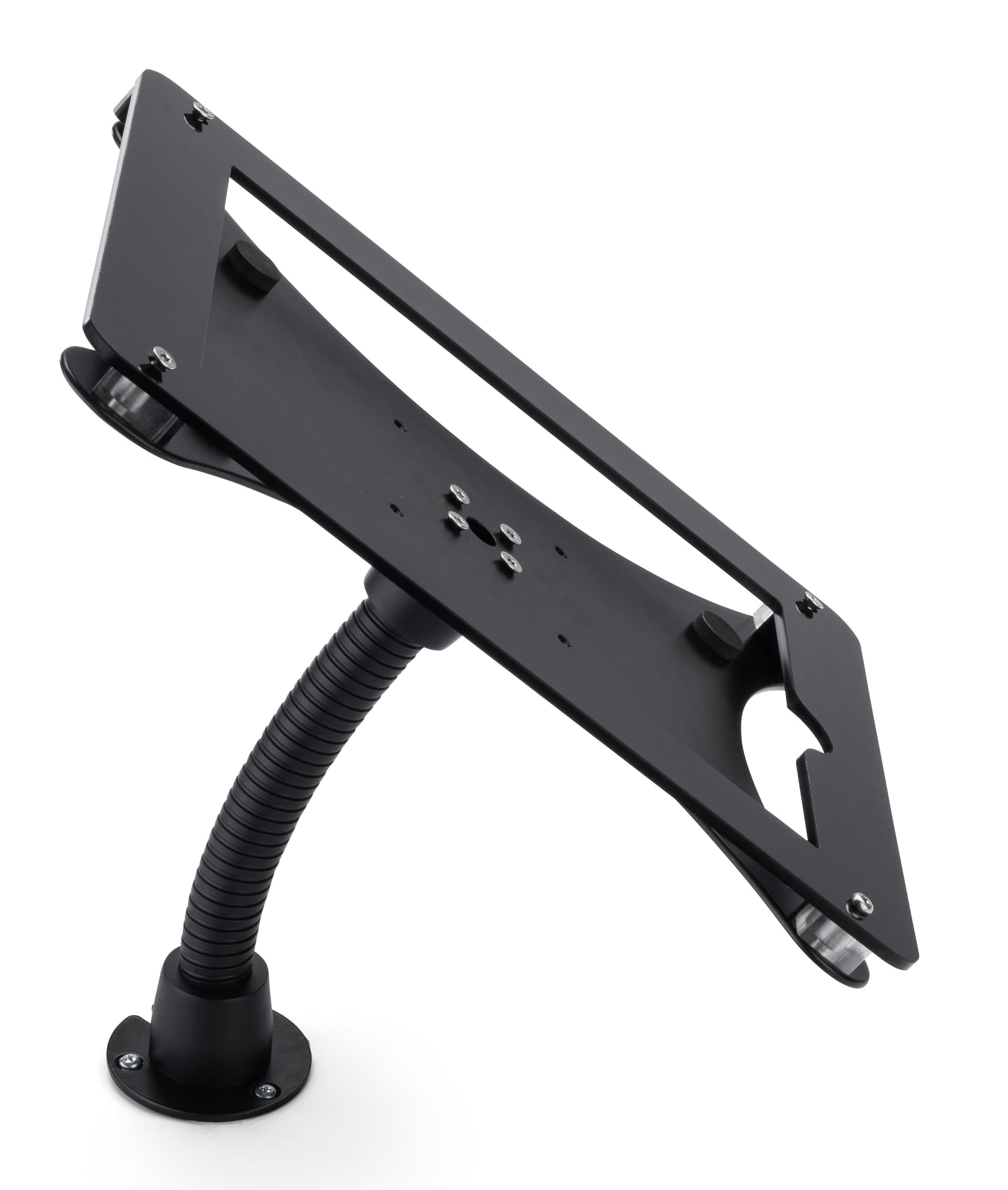 Gooseneck tablet mount holder for iPad with permanent mounting option