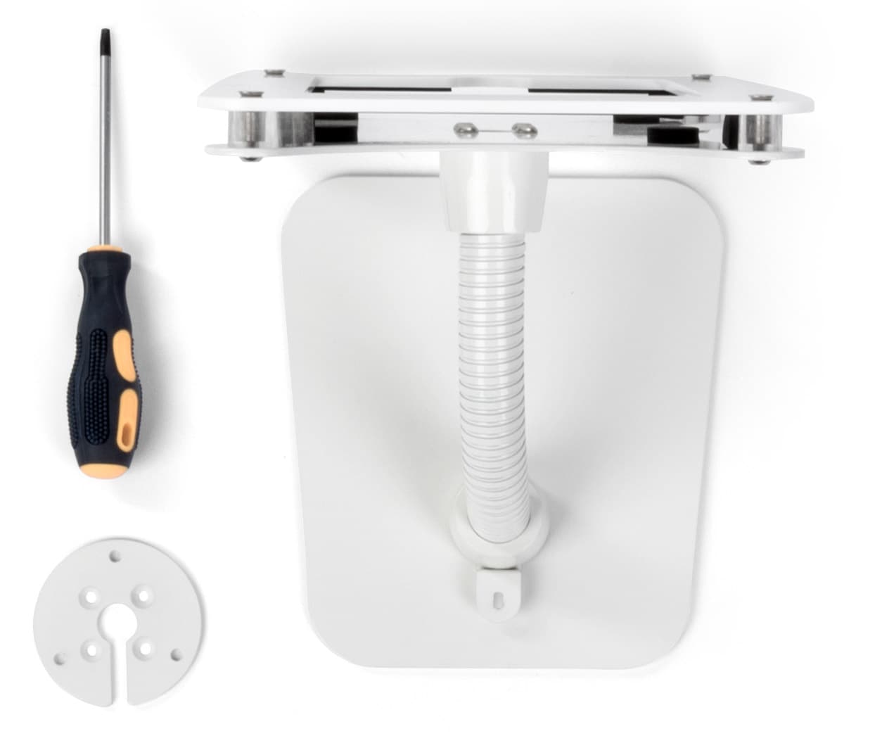 White wall/counter mount iPad frame with included hardware