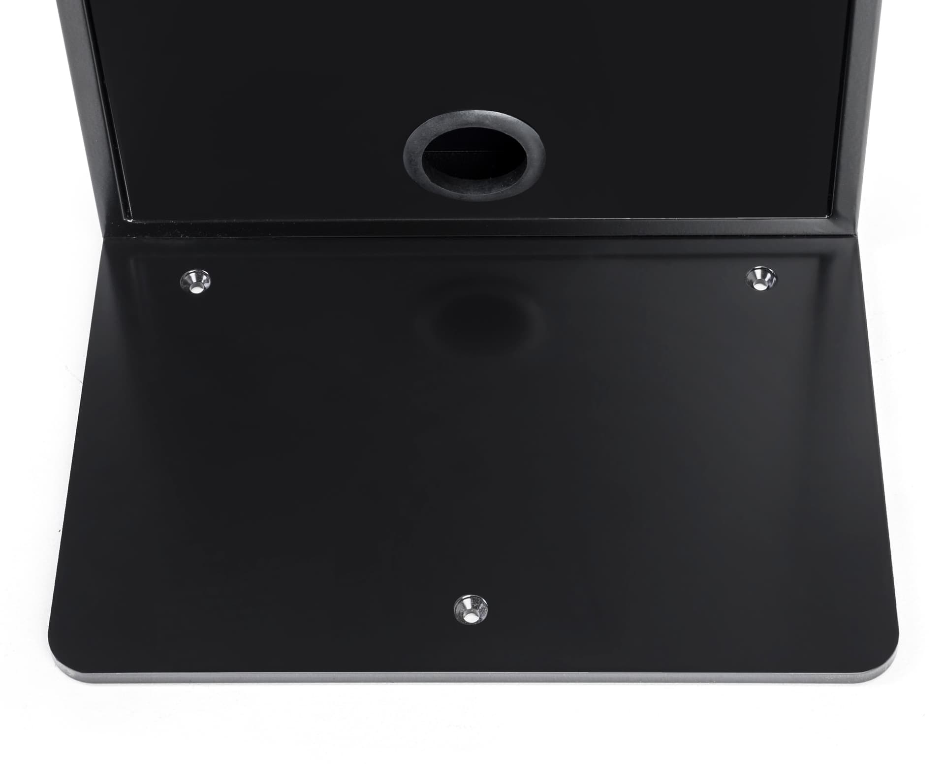 Tablet kiosk stand with 3 holes in base for bolting to floor