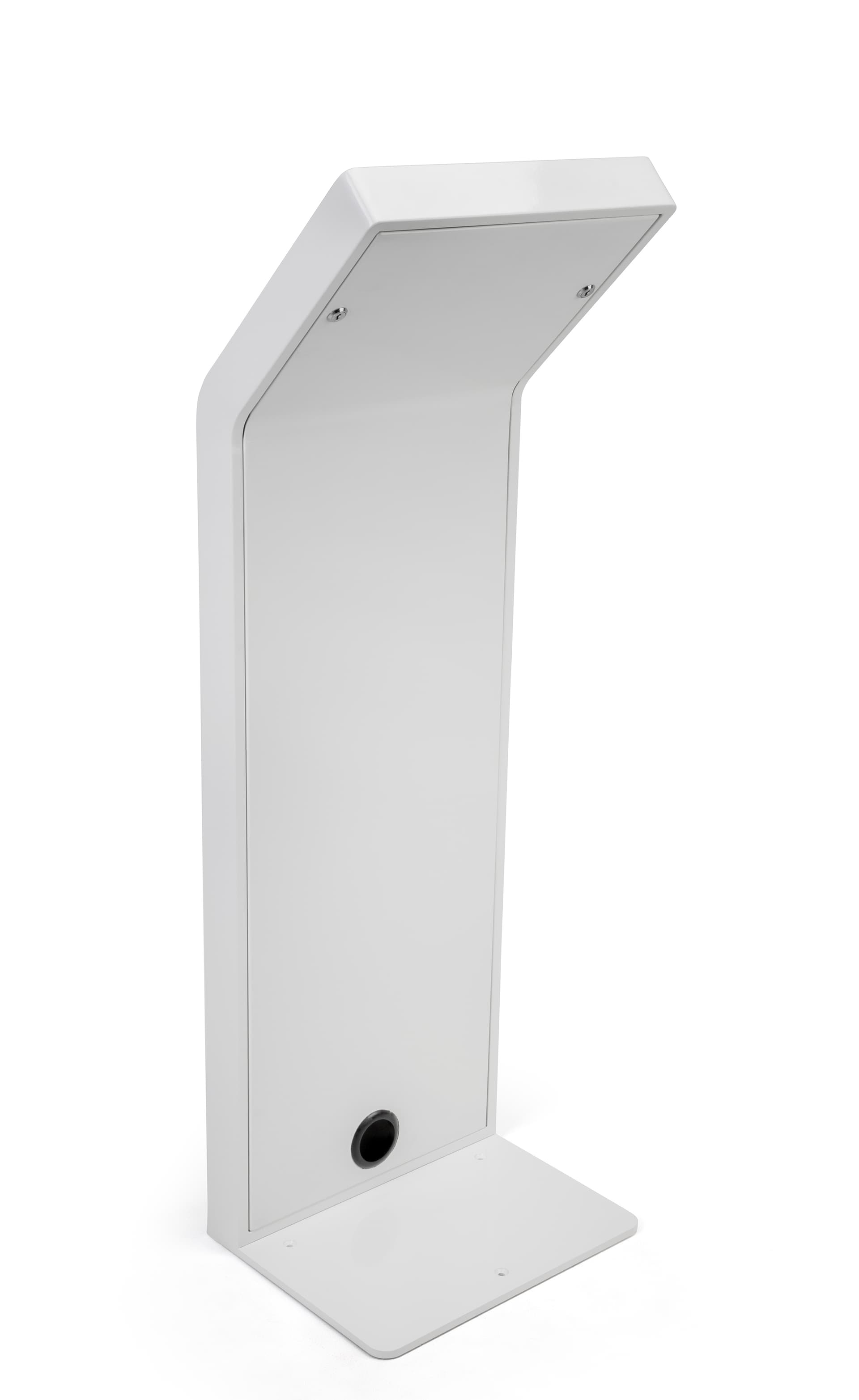 White iPad floor stand kiosk secured with 2 locks