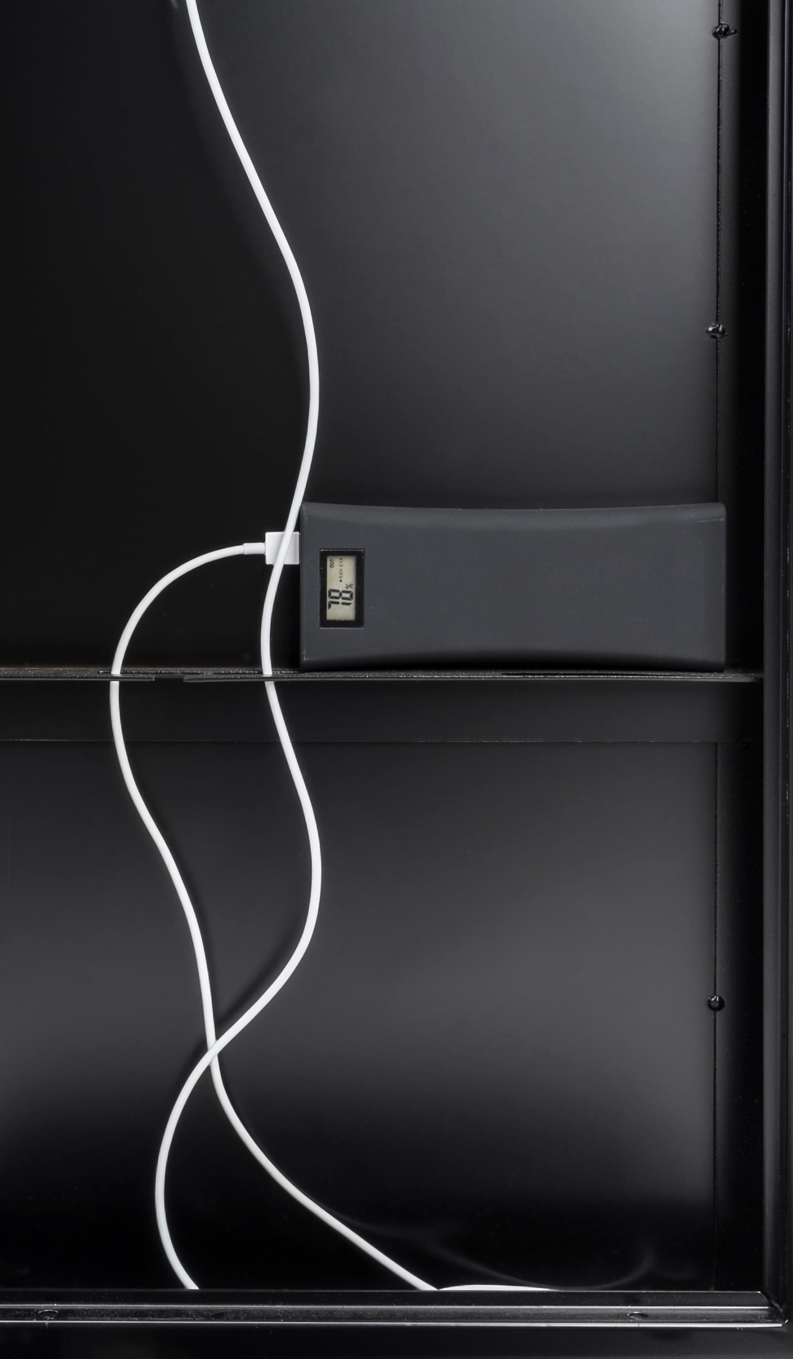 Tablet floor stand with interior shelf can hold power bank
