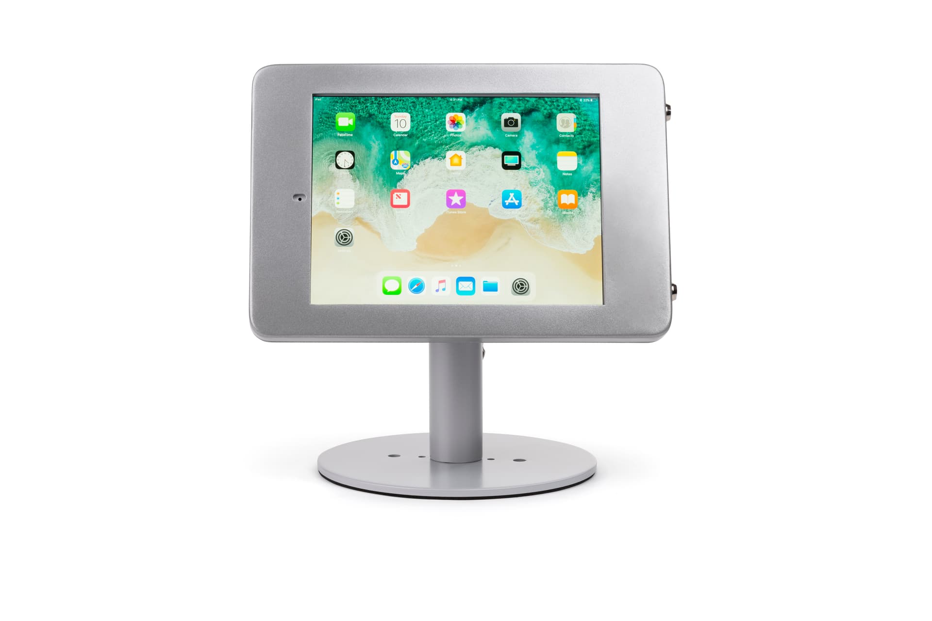 Countertop locking iPad Pro tablet holder in landscape view
