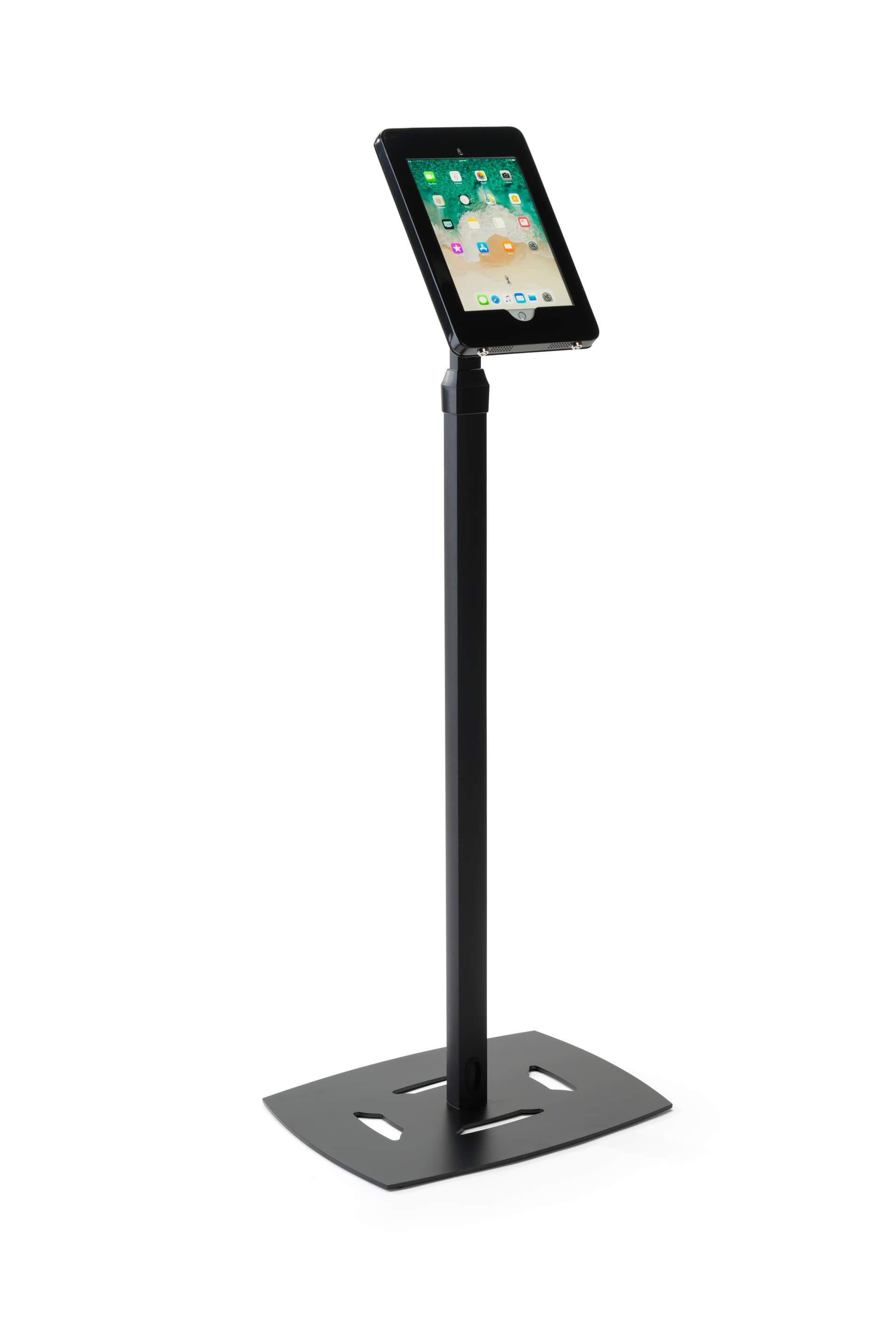 Adjustable height iPad Pro freestanding floor stand holding tablet