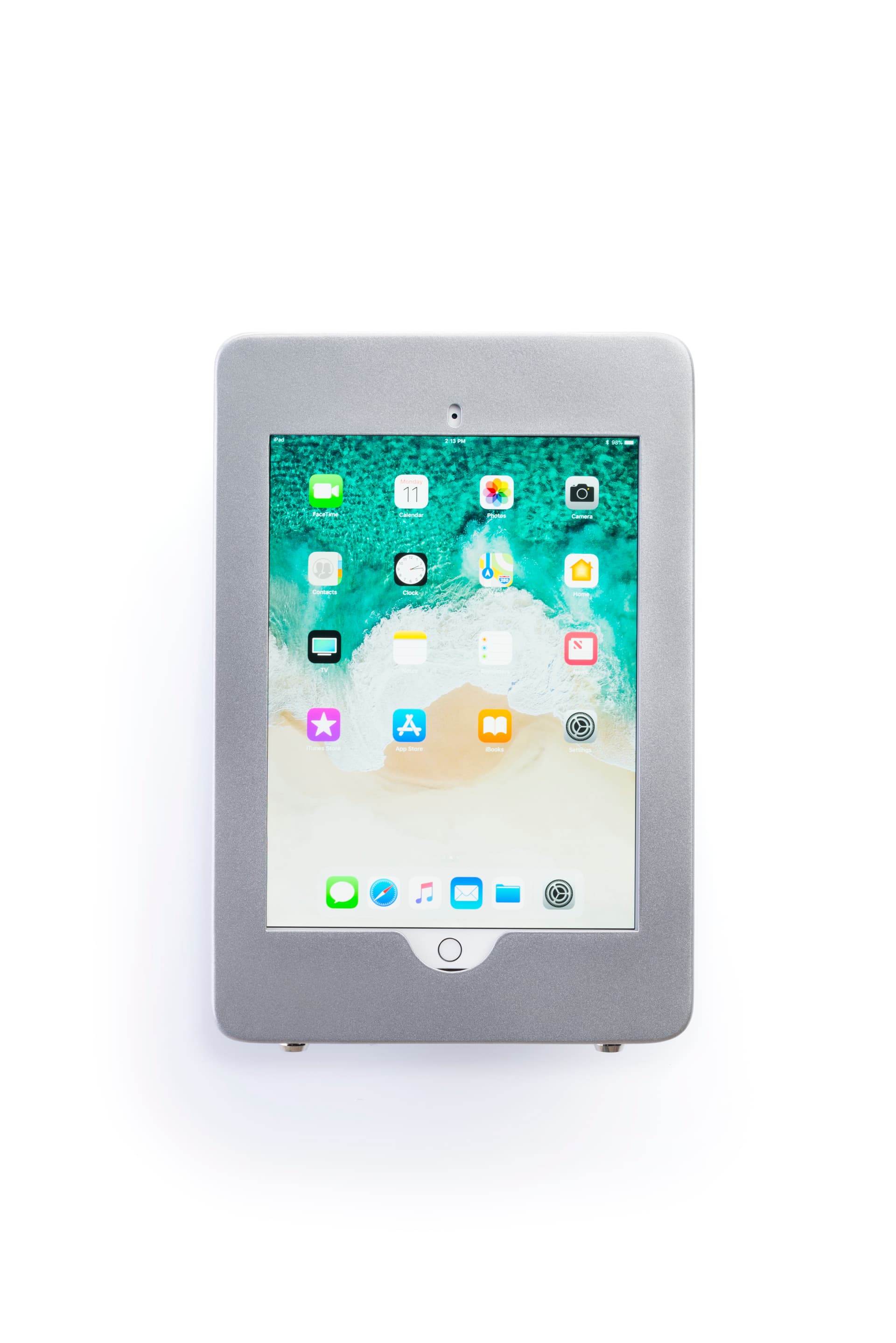 Wall mount iPad Pro tablet holder in portrait orientation
