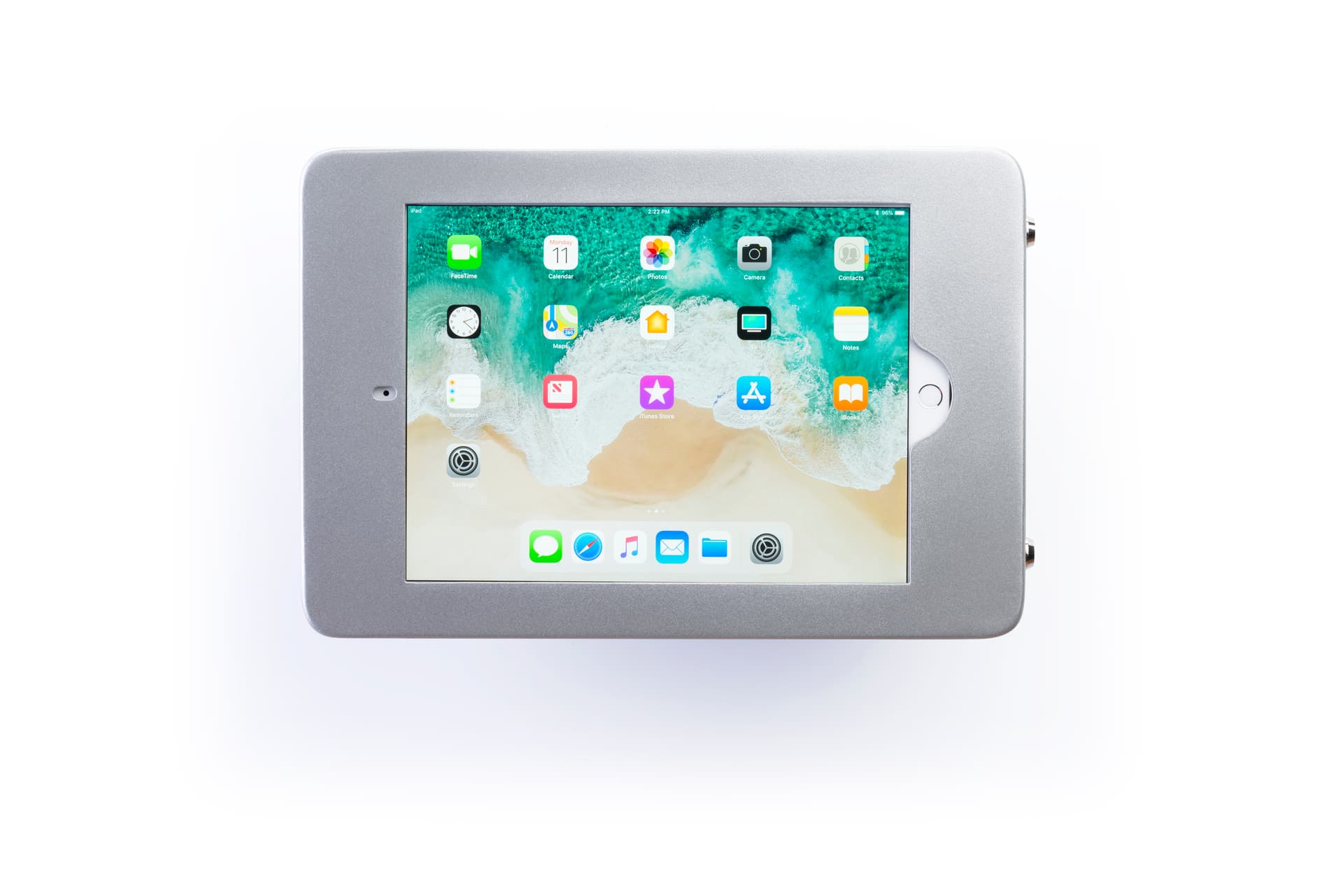 Wall mount iPad Pro tablet holder in landscape mode