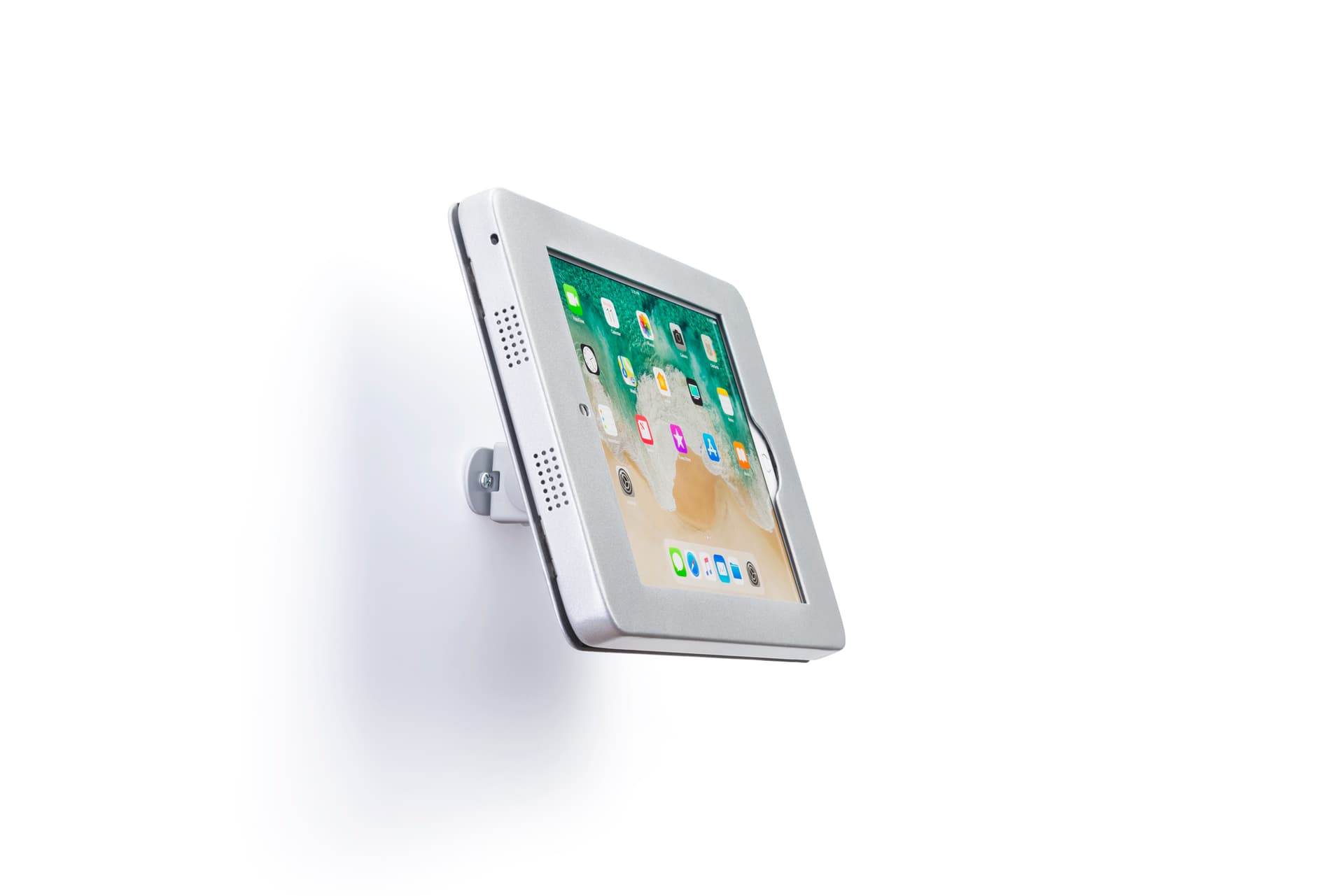 Wall mount iPad Pro tablet holder with tilt-enabled viewing