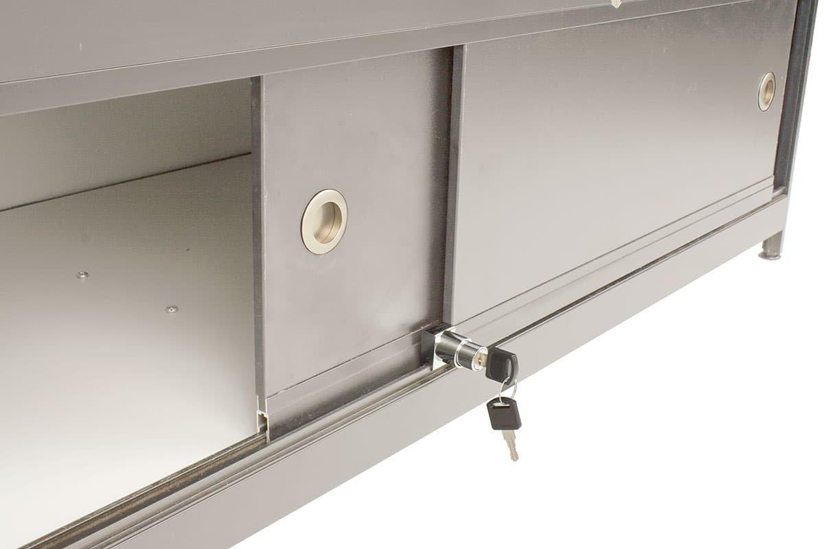 Glass Store Counter with LED Lights and Enclosed Compartment