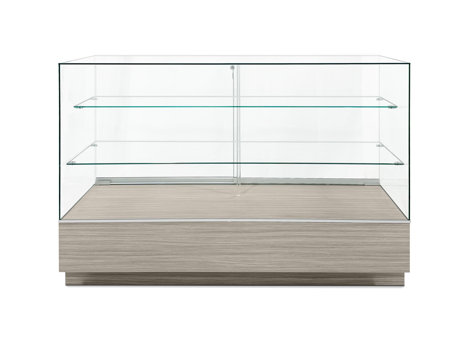 Glass display counter with neutral base
