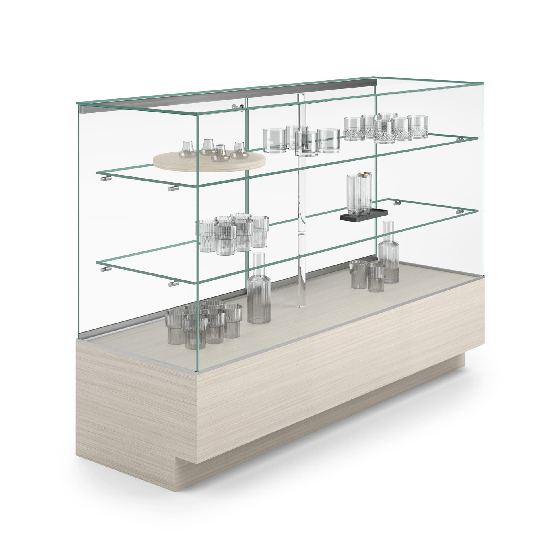 Glass display counter with two shelves