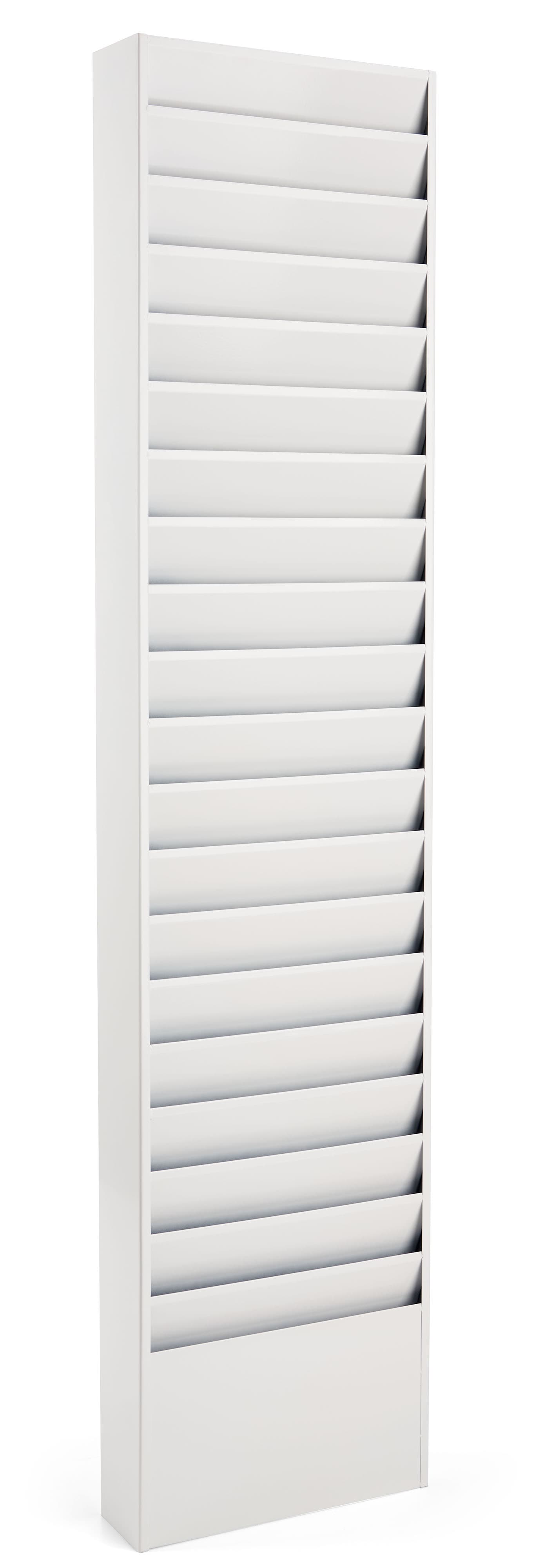 White steel wall file organizer features overall dimensions of 13.3 inches by 58.8 inches 