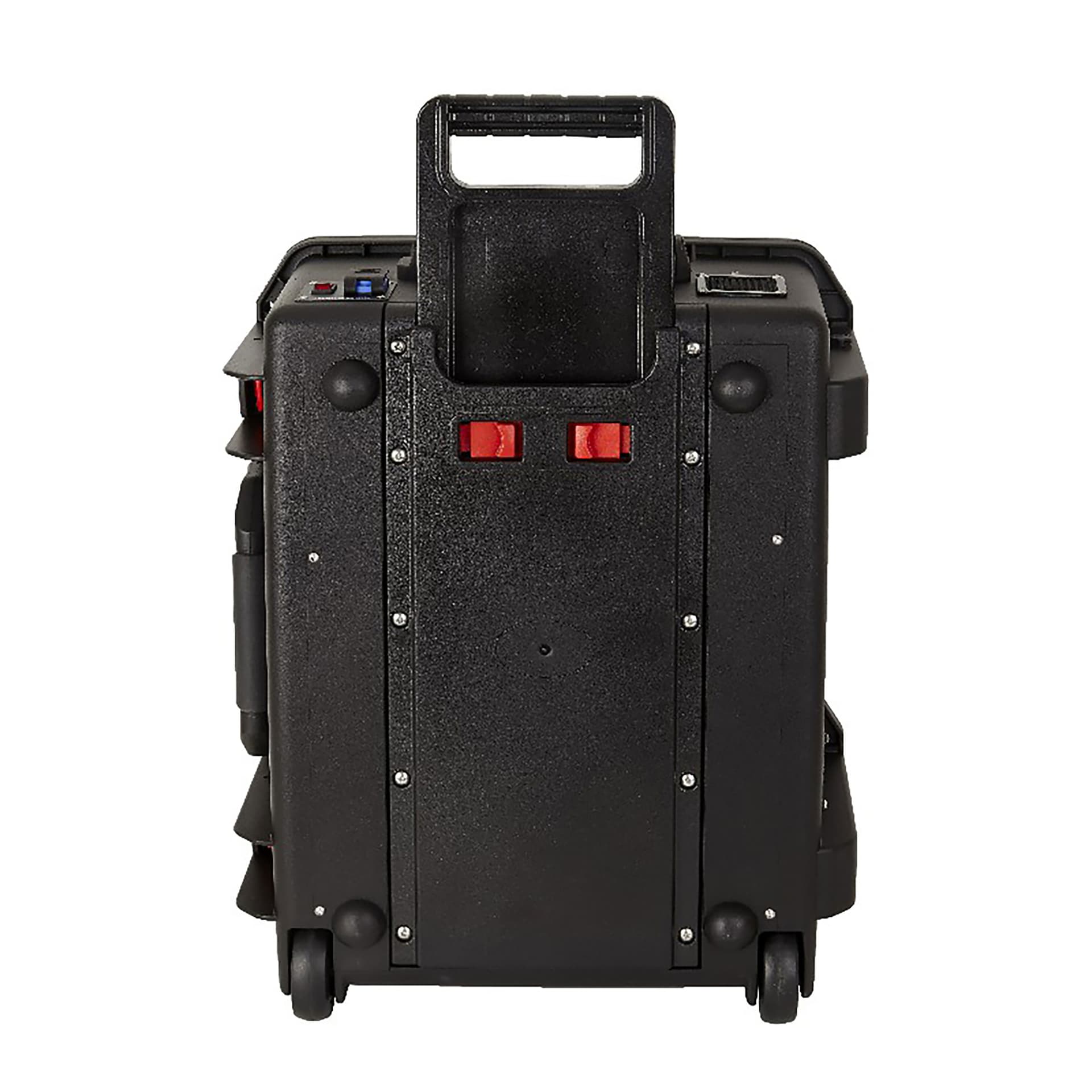 Tablet charging cart rear view, handle extended