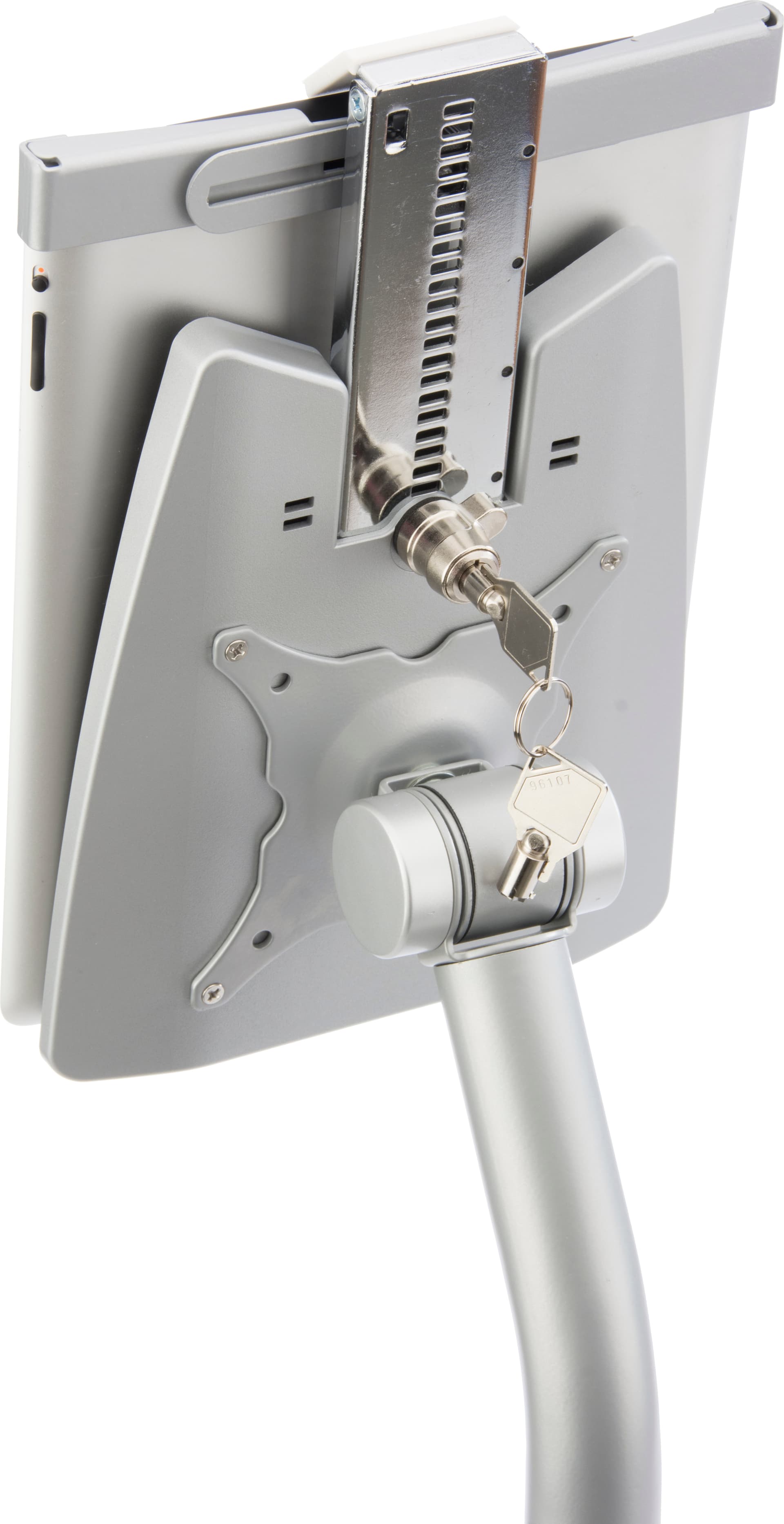 Locking Silver iPad Stand with Portrait or Landscape Mounting