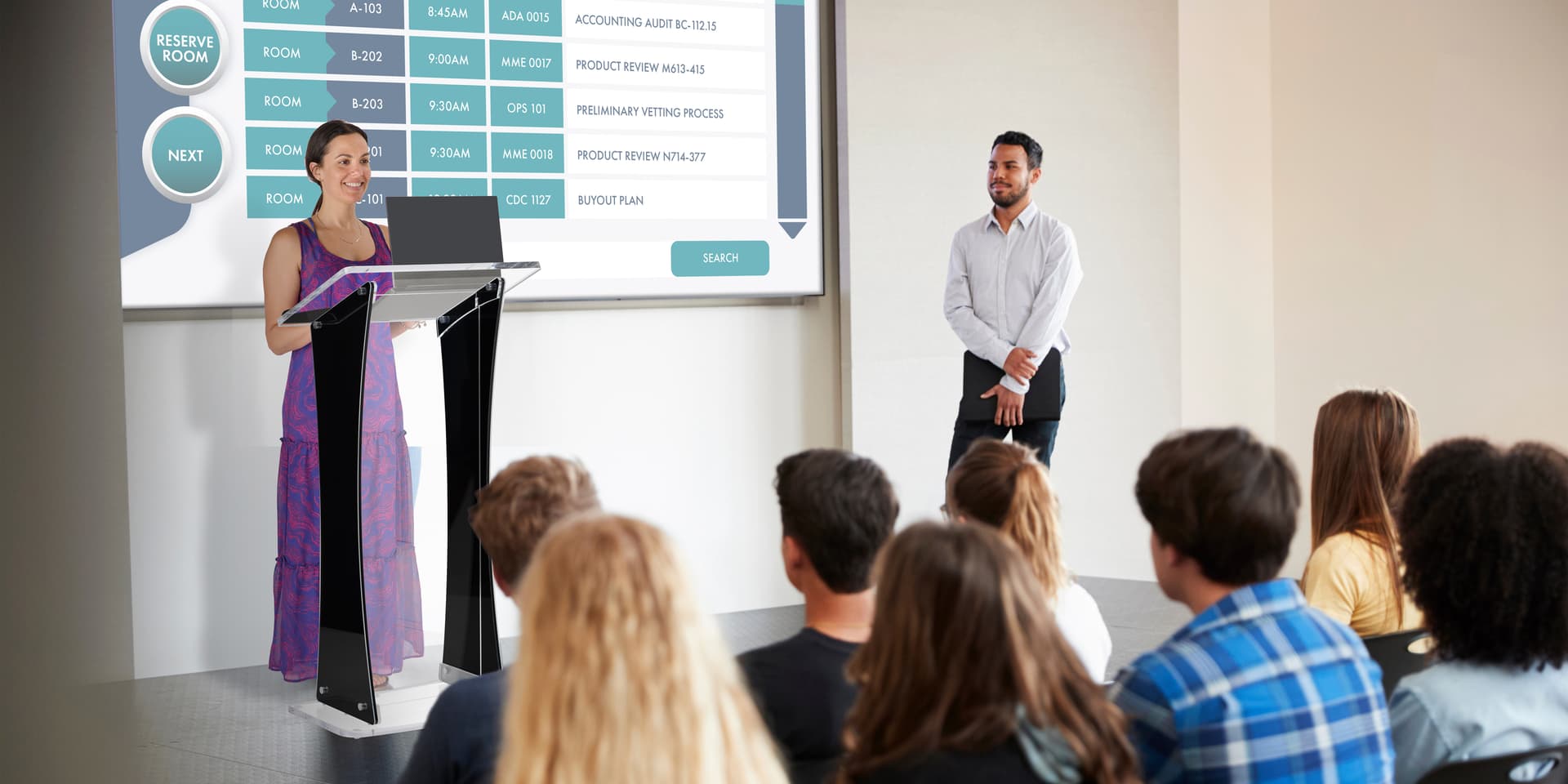 Collapsible acrylic podium in lecture hall