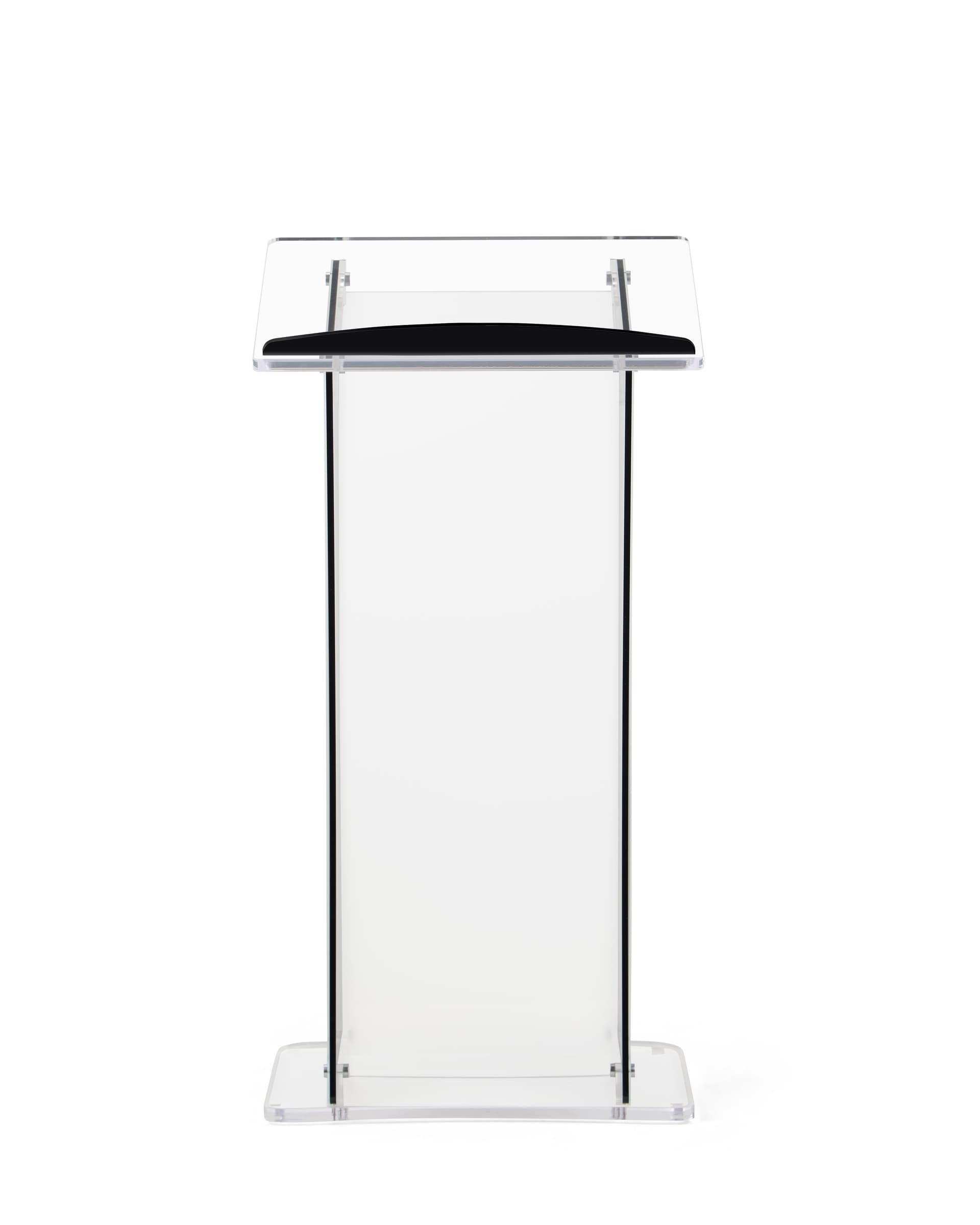Collapsible acrylic podium with black book stop