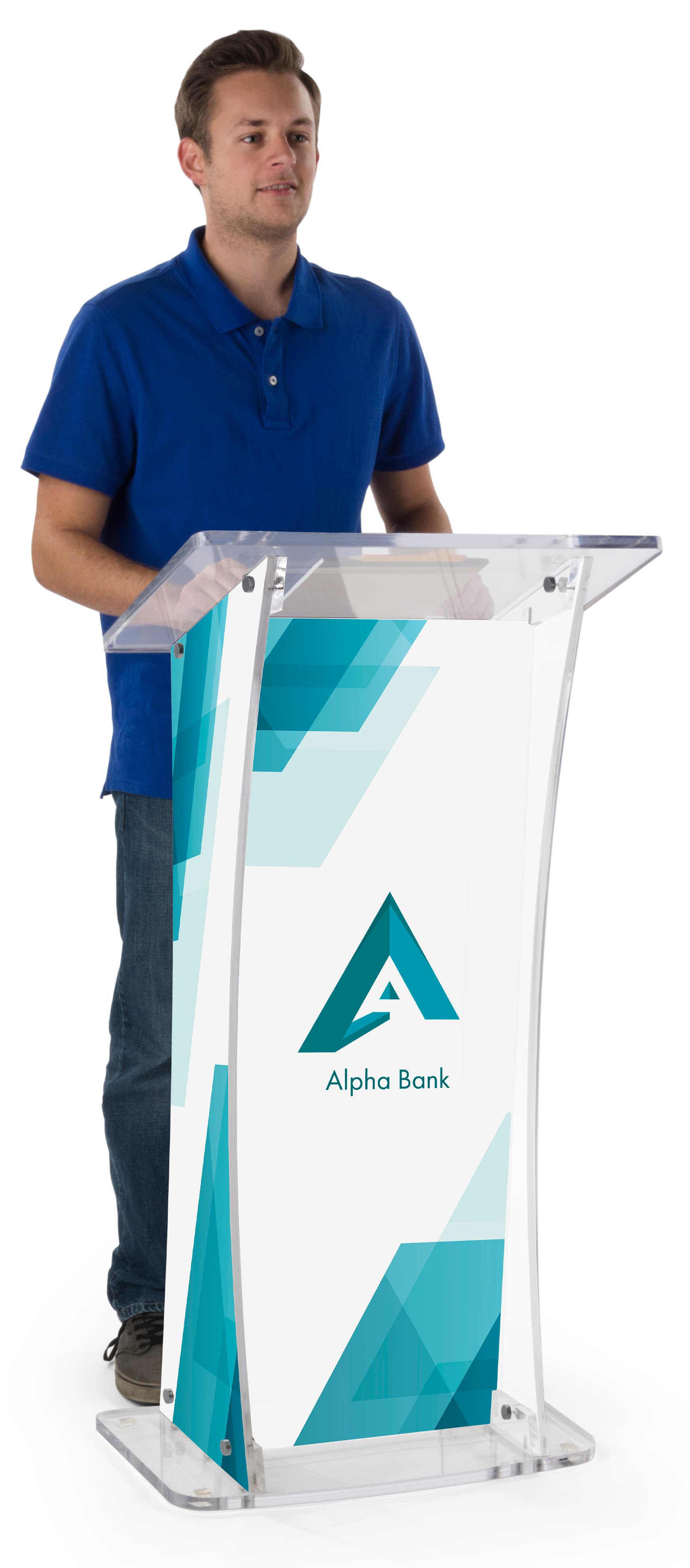 UV Modern Lectern with Custom Design | Silver Standoffs | Displays2Go