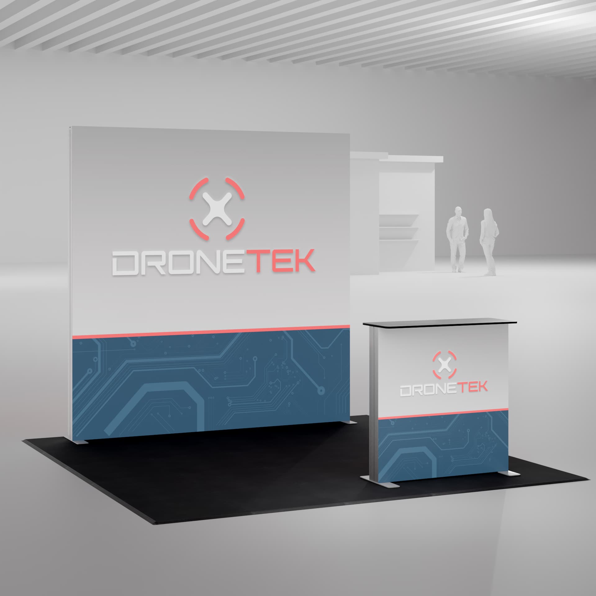 Interlocking foam mats being utilized in a trade show space